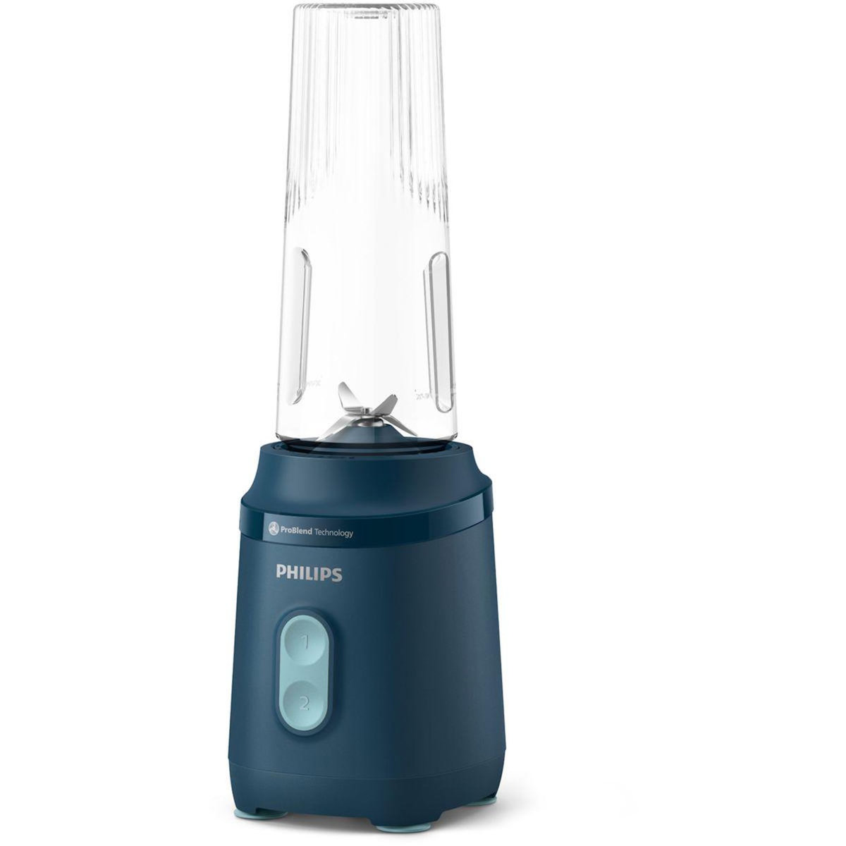 Philips Blender HR2672/02 Blender mixeur bleu Série 3000, x2 gourdes Blend & Go 0.6L, 350W