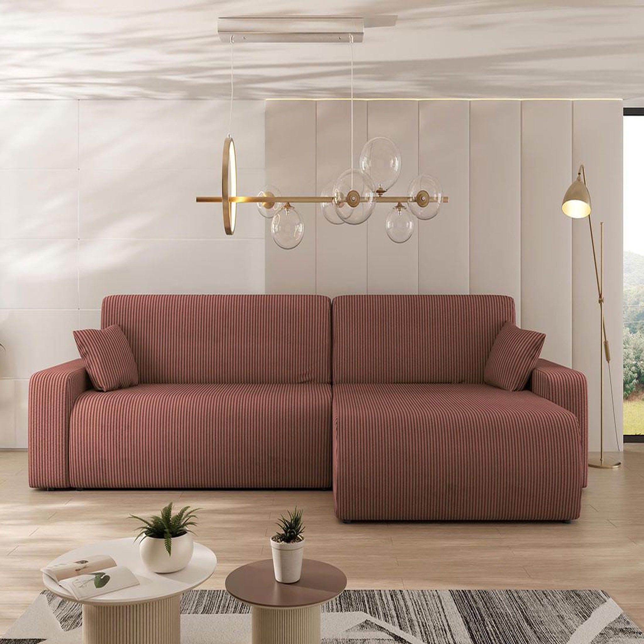 Voir la diapositive 4 : BEST MOBILIER Artemisa - canapé d'angle réversible 5 places convertible avec coffre en velours côtelé