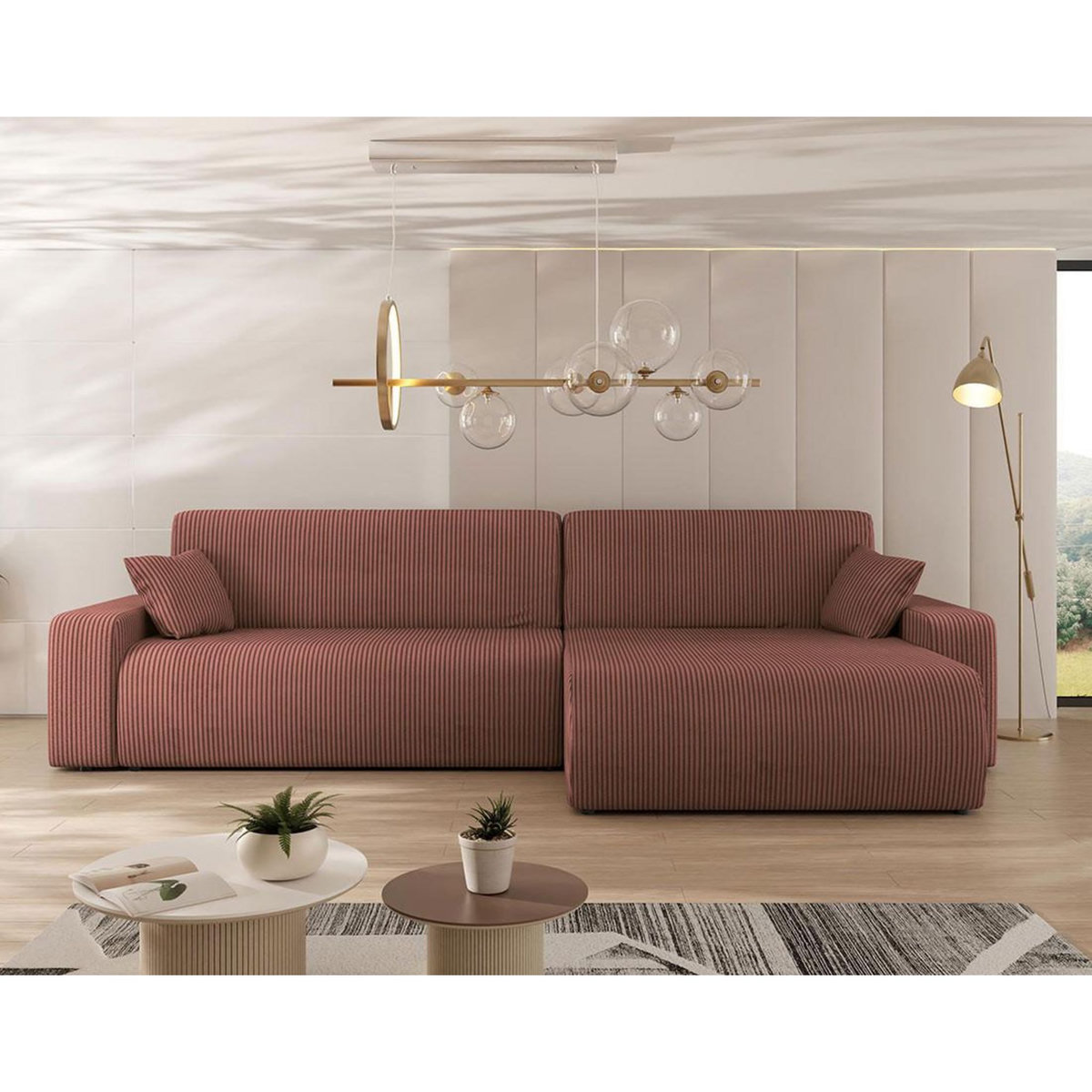 BEST MOBILIER Artemisa - canapé d'angle réversible 5 places convertible avec coffre en velours côtelé