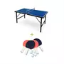 SWEEEK Mini table de ping pong 150x75cm - table pliable INDOOR bleue. avec 4 raquettes et 6 balles. valise de jeu pour utilisation intérieure. sport tennis de table