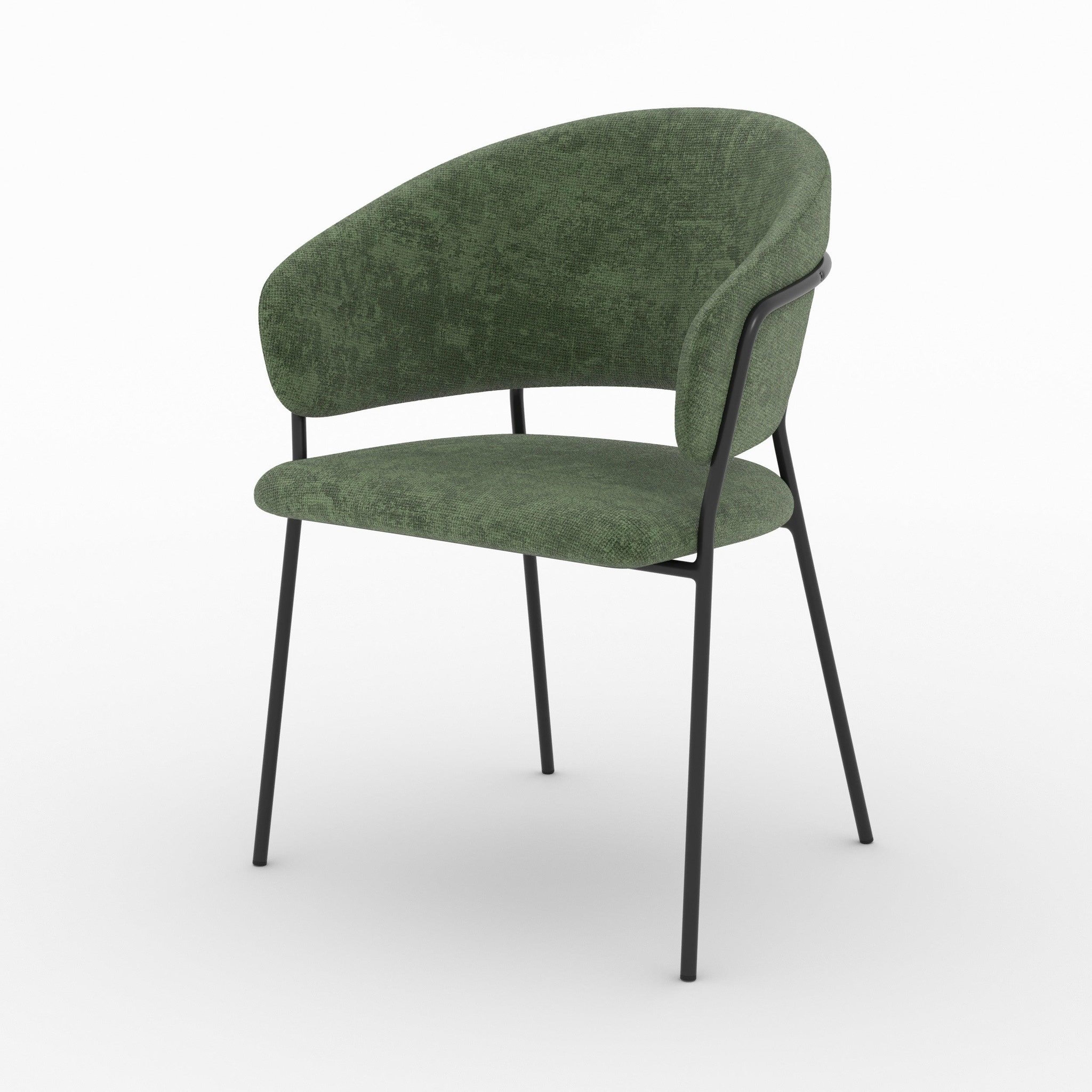 Voir la diapositive 5 : MAISON PAVANE Lot de 2 chaises en tissu vert sapin et pieds en métal noir-amaya