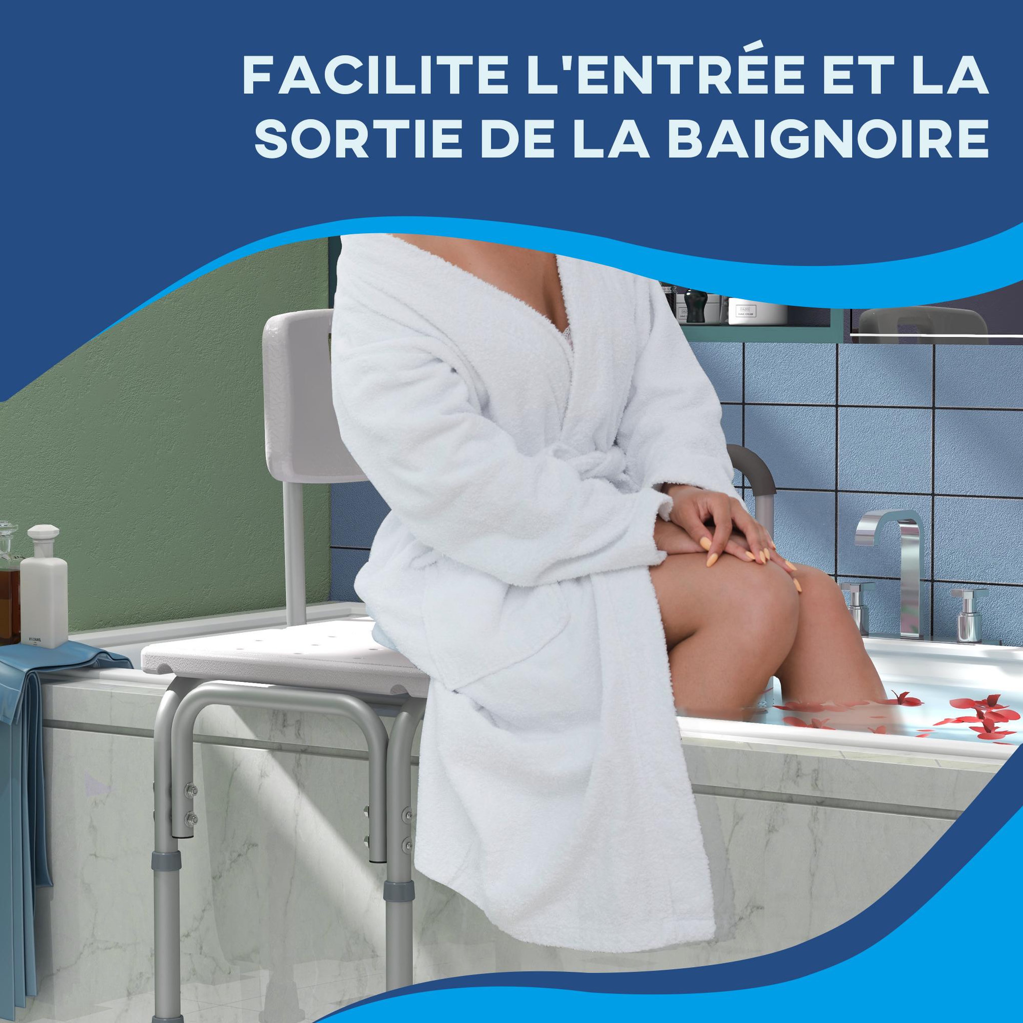 Voir la diapositive 4 : HOMCOM Chaise de douche siège de douche ergonomique hauteur réglable pieds antidérapants charge max. 136 kg alu. Hdpe blanc