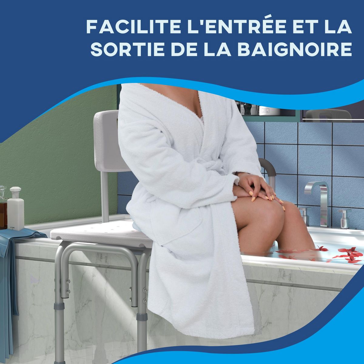 HOMCOM Chaise de douche siège de douche ergonomique hauteur réglable pieds antidérapants charge max. 136 Kg alu. HDPE blanc