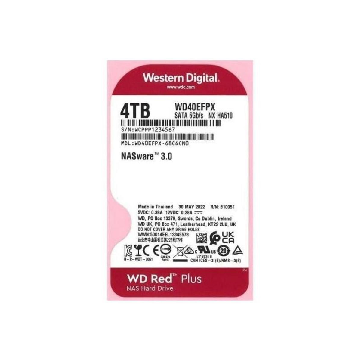 Western Digital Disque dur Interne - WESTERN DIGITAL - Red Plus - 4To - 3.5 - Dédié NAS - 5400 RPM Class - SATA 6 GB/s (WD40EFPX)
