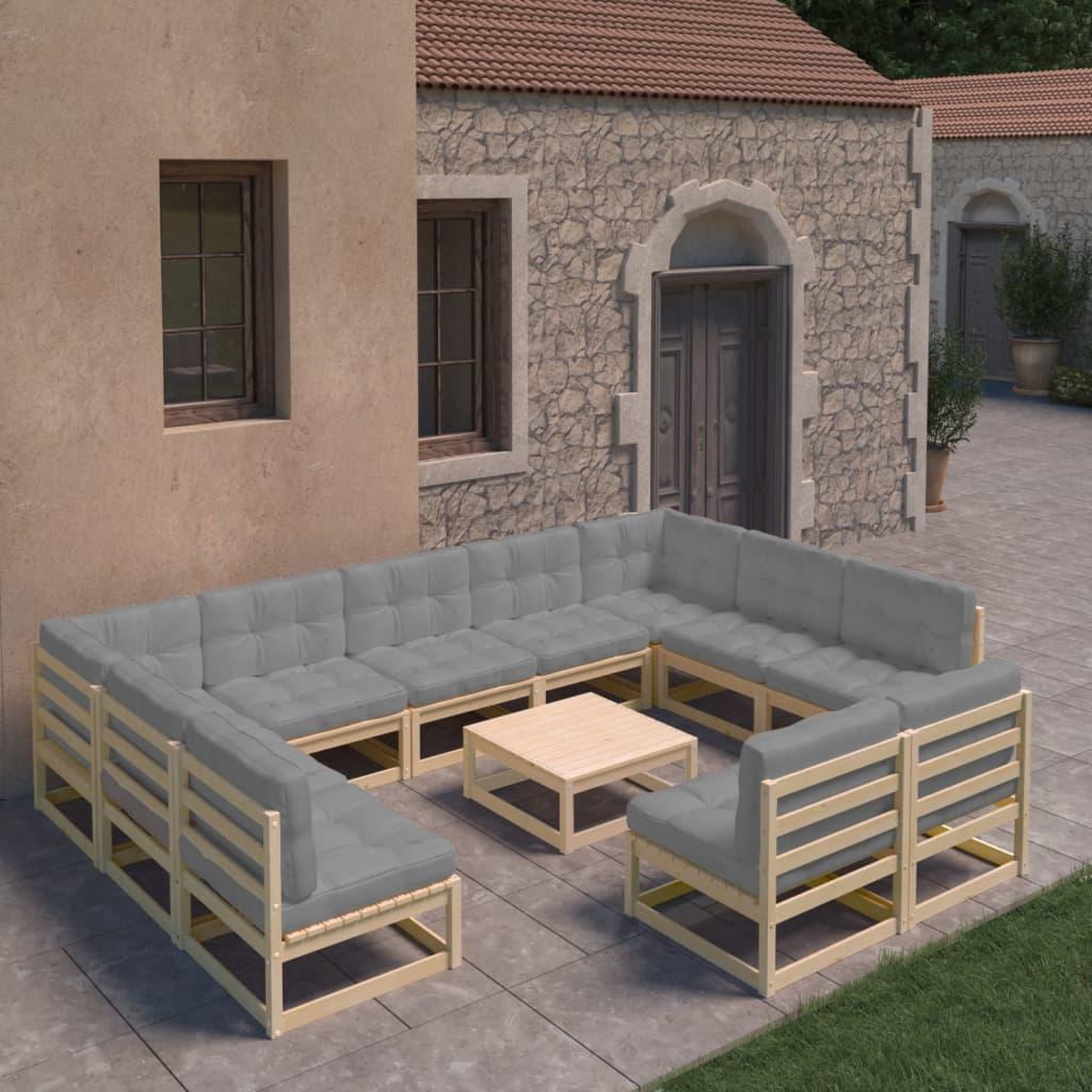 Voir la diapositive 1 : VIDAXL Salon de jardin 12 pcs avec coussins Bois de pin massif