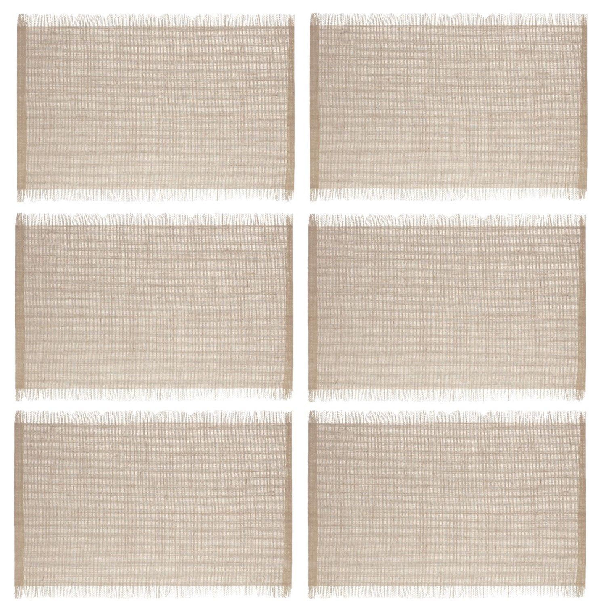 TOILINUX Lot de 6 sets de table à franges - 45 x 30 cm - naturel