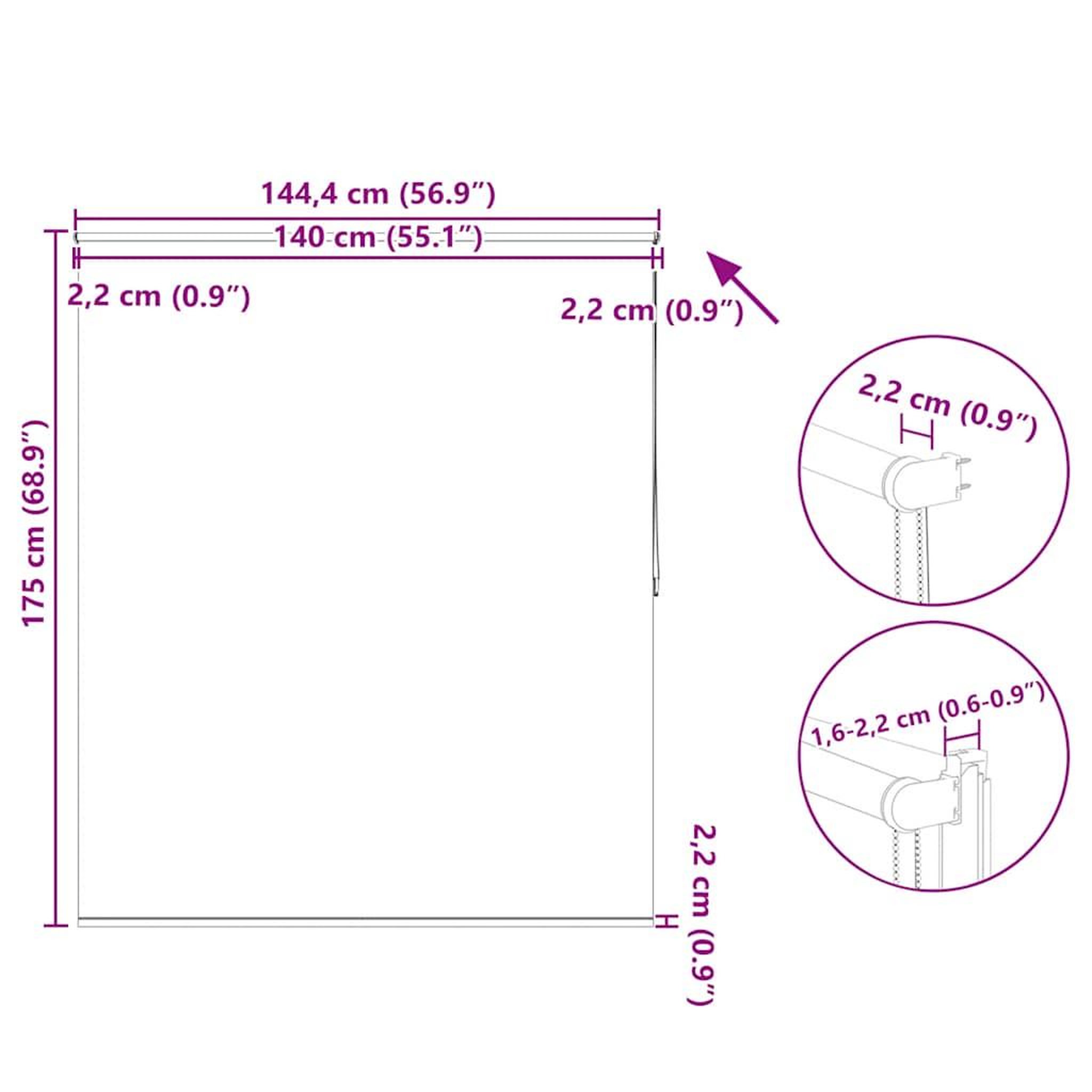 Voir la diapositive 6 : VIDAXL Store enrouleur occultant 144,4 x 175 cm, largeur du tissu 140 cm, beige