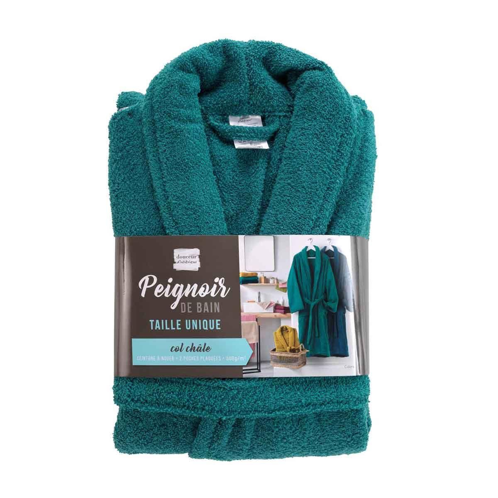 Voir la diapositive 6 : Douceur d'Intérieur Peignoir col châle en coton  tendresse  émeraude