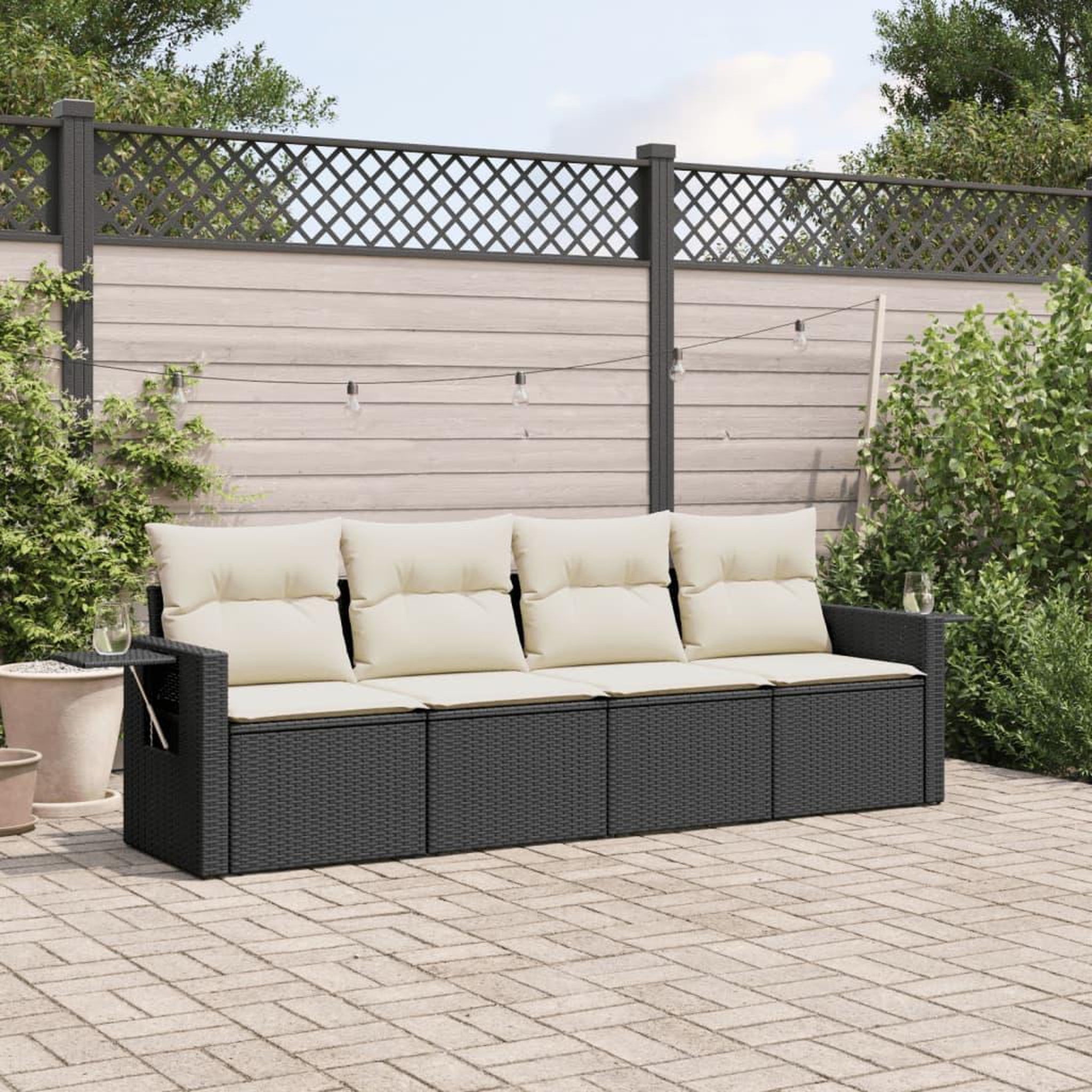 VIDAXL Salon de jardin 4 pcs avec coussins noir resine tressee