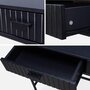 SWEEEK Console 2 tiroirs effet bois rainuré noir. pieds métal noir
