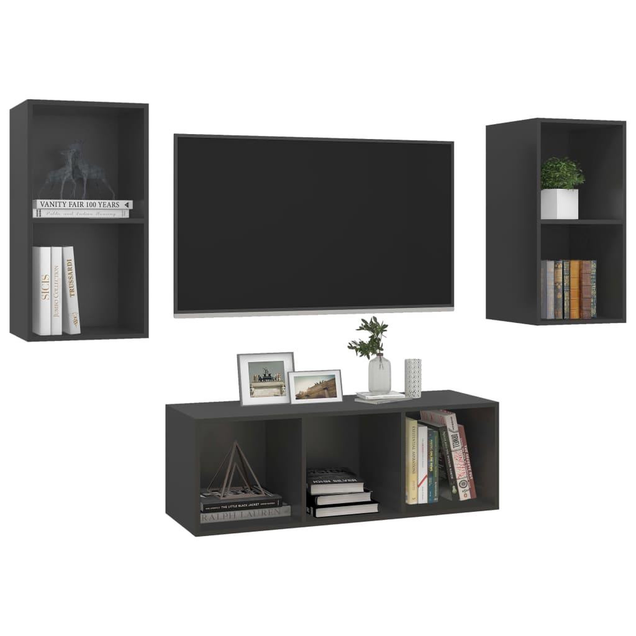 Voir la diapositive 3 : VIDAXL Ensemble de meubles TV 3 pcs Gris Bois d'ingenierie