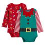 Voir la diapositive 1 : INEXTENSO Lot de 2 bodies Noël manches longues lutin bébé 