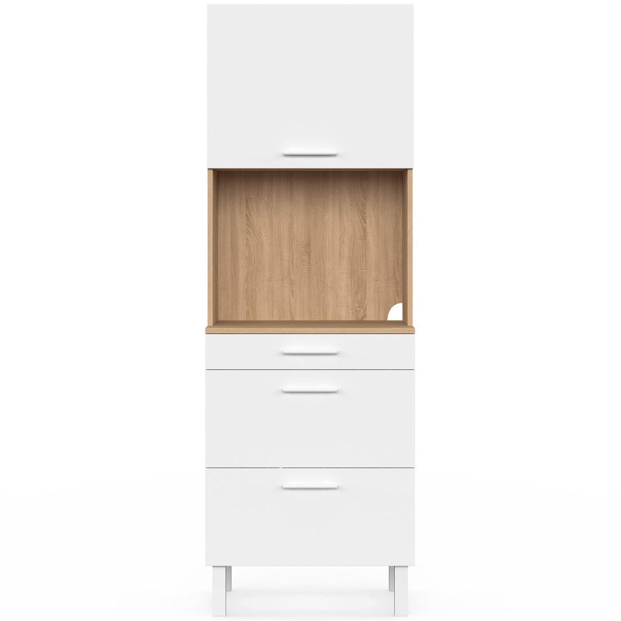 Voir la diapositive 3 : ID MARKET Colonne de cuisine micro-ondes et casserolier 60 cm cina 2 portes façon hêtre et blanc