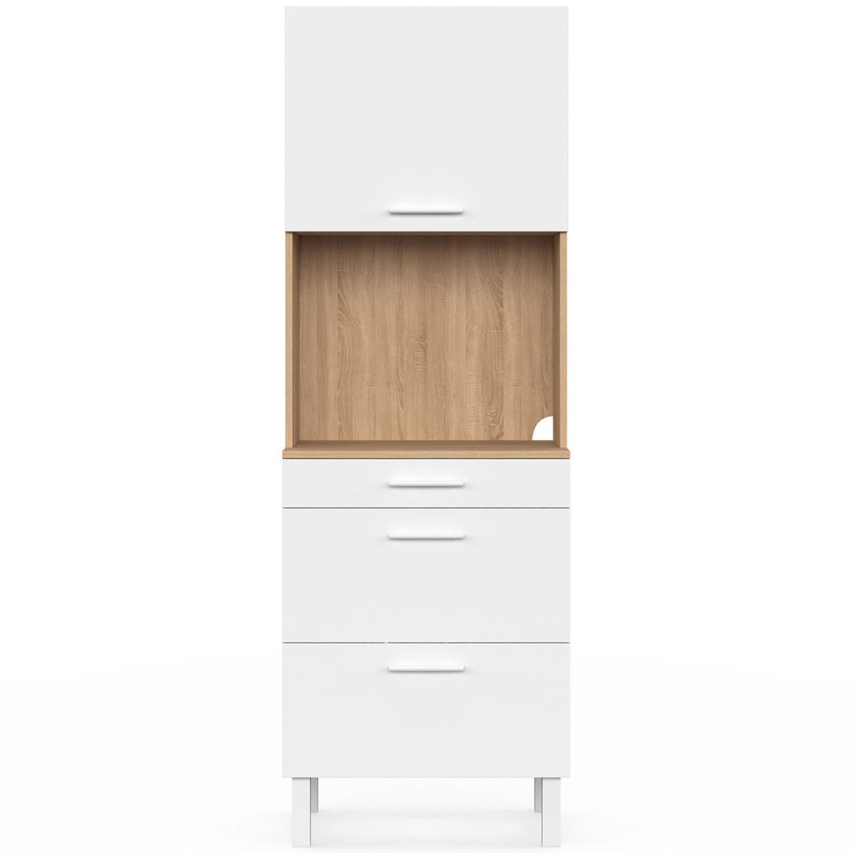 ID MARKET Colonne de cuisine micro-ondes et casserolier 60 cm CINA 2 portes façon hêtre et blanc