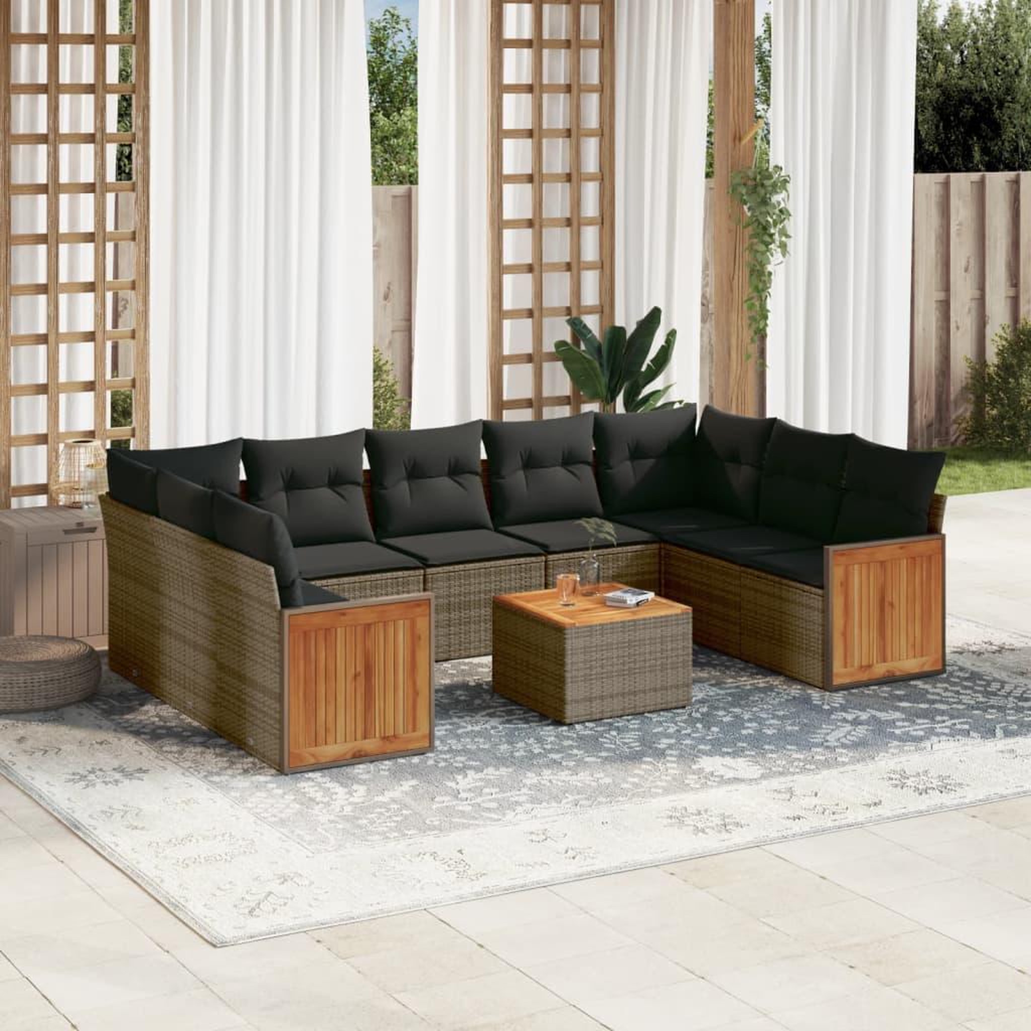 VIDAXL Salon de jardin avec coussins 10 pcs gris resine tressee
