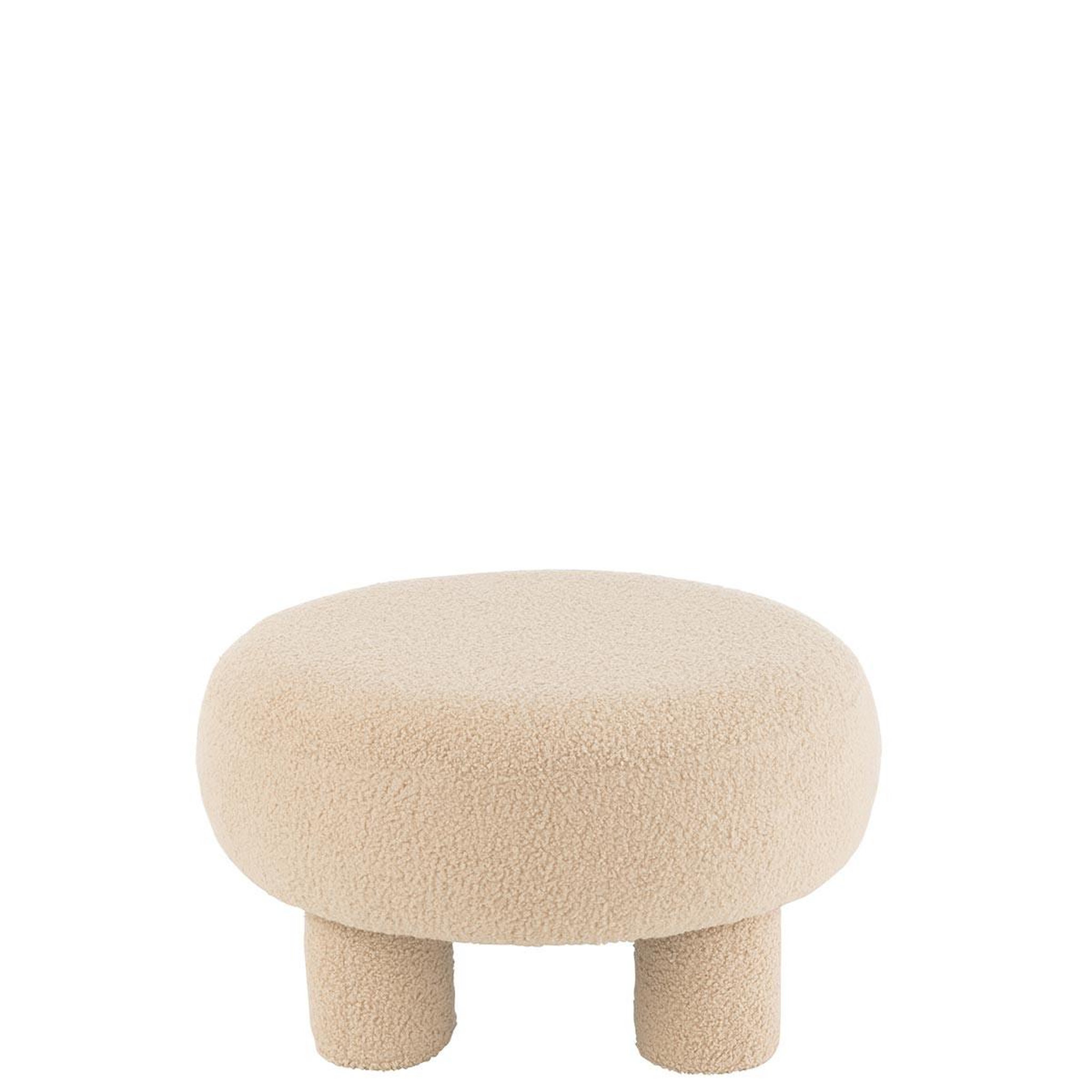 Voir la diapositive 2 : J-LINE Pouf rond bouclette  teddy  52cm beige