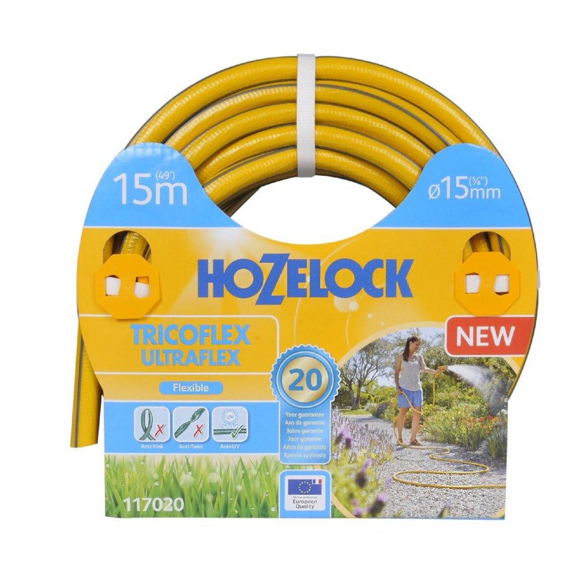 Hozelock Tuyau d'arrosage anti torsion - jaune bandes 3D grises (48 uc/pal) - 15mm - 20m