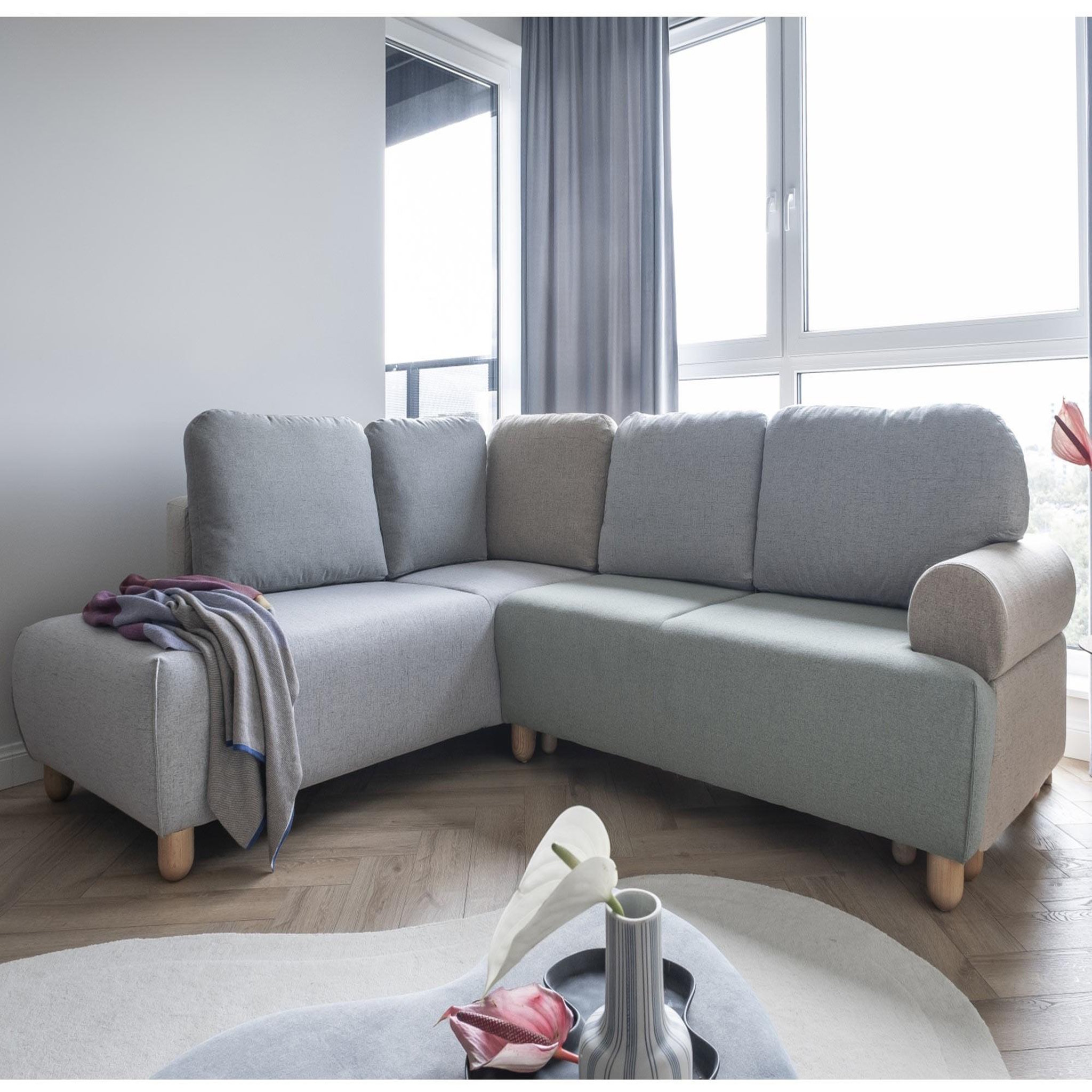 Voir la diapositive 1 : BEST MOBILIER Olli - canapé d'angle droit - convertible - avec coffre - 4 places - en tissu