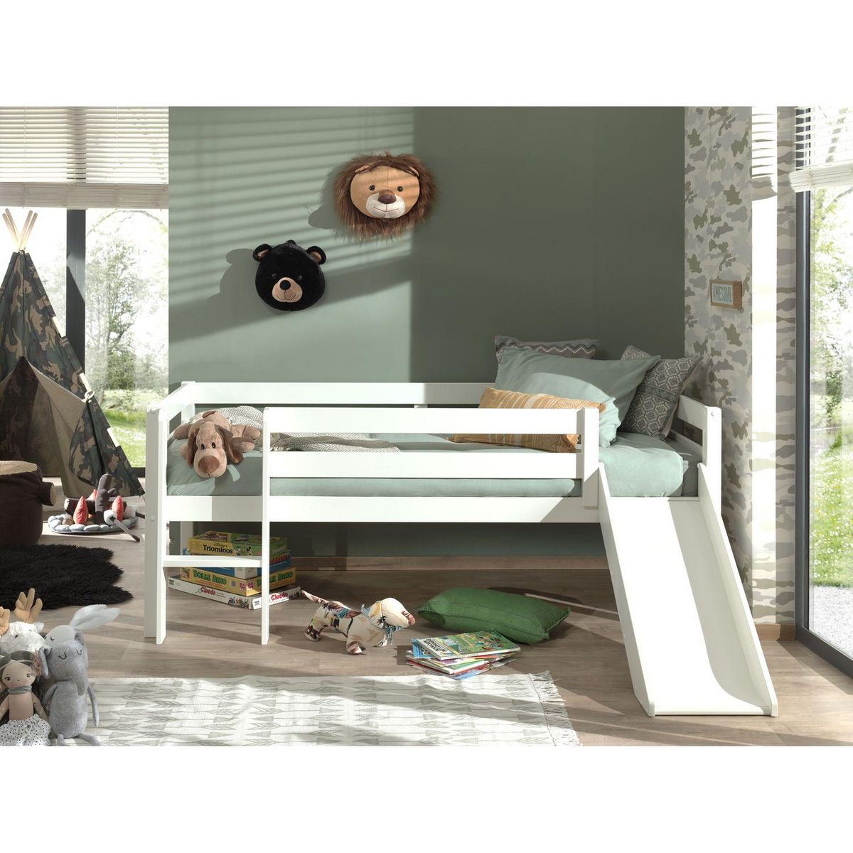 Lit enfant mi-hauteur 90 x 200 cm avec toboggan WEPPES