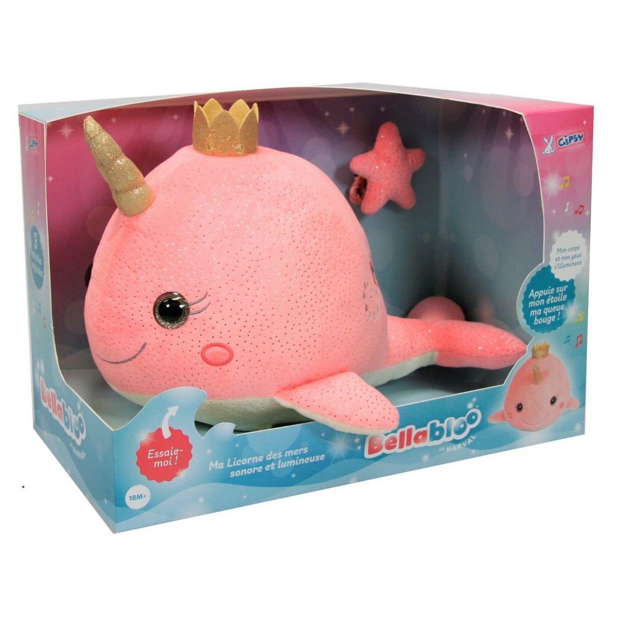 GIPSY Peluche licorne des mers sons et lumières 35 cm 