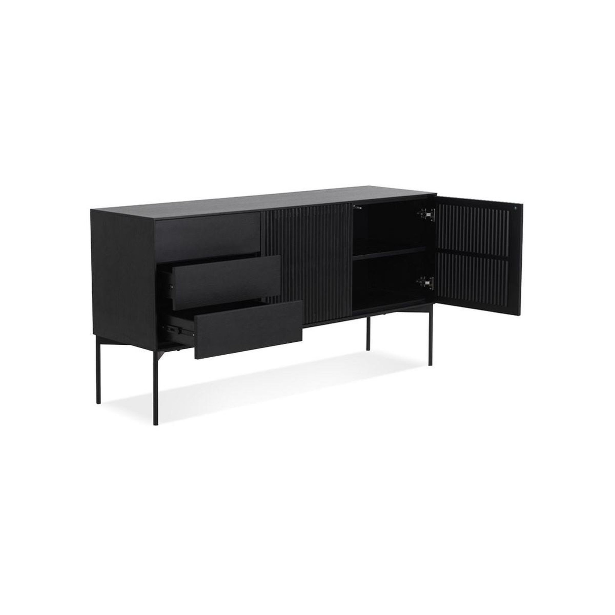 Voir la diapositive 2 : Paris Prix Buffet 3 tiroirs & 2 portes design  lasco  160cm noir