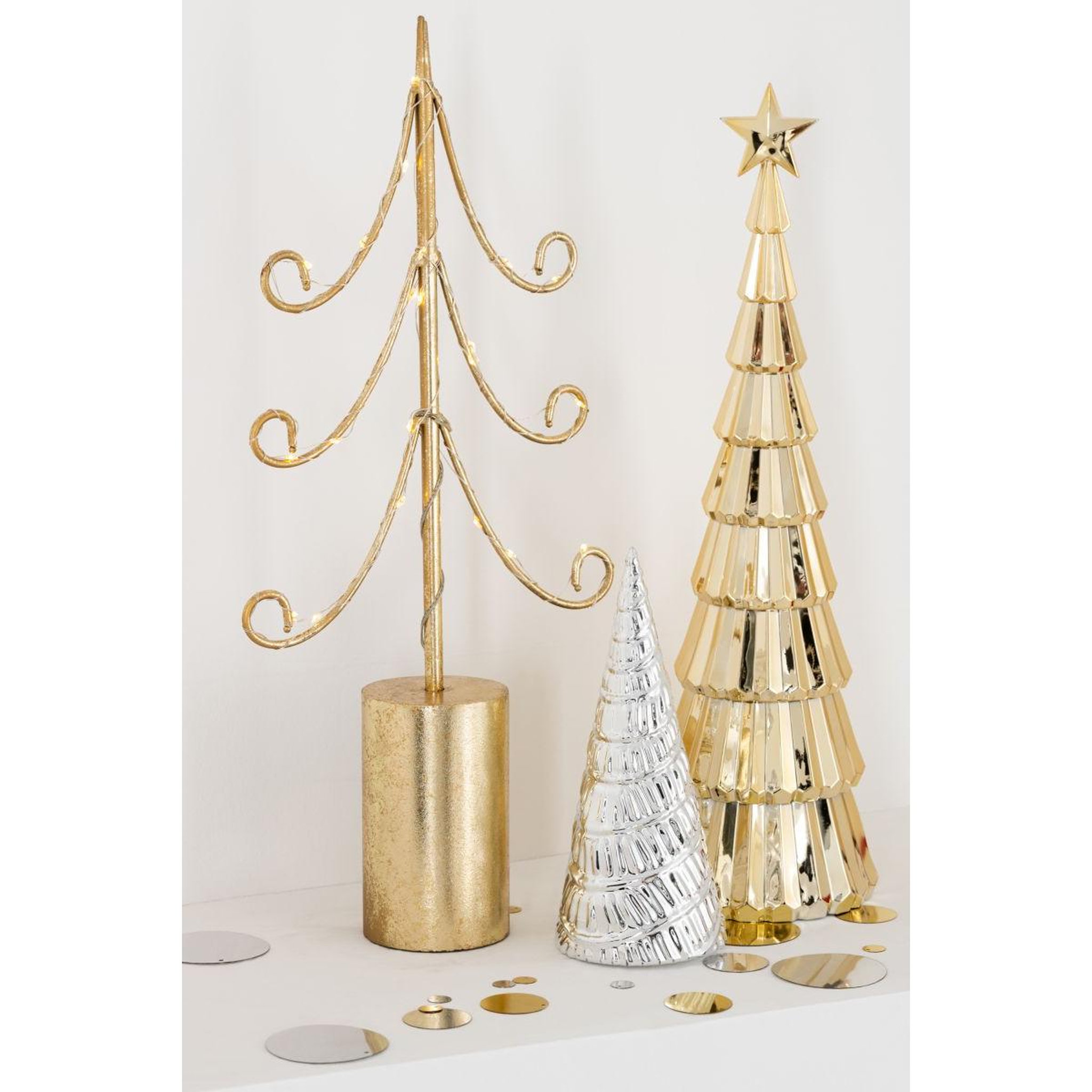 Voir la diapositive 5 : J-LINE Sapin à led en métal  cylindre  42cm doré