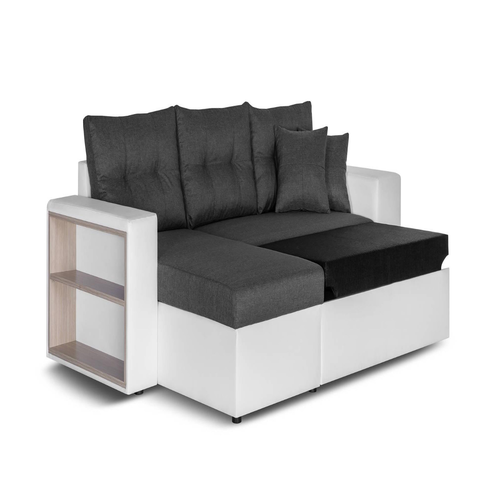 Voir la diapositive 4 : BEST MOBILIER California - canapé d'angle réversible - convertible avec coffre et étagère de rangement - en simili et tissu