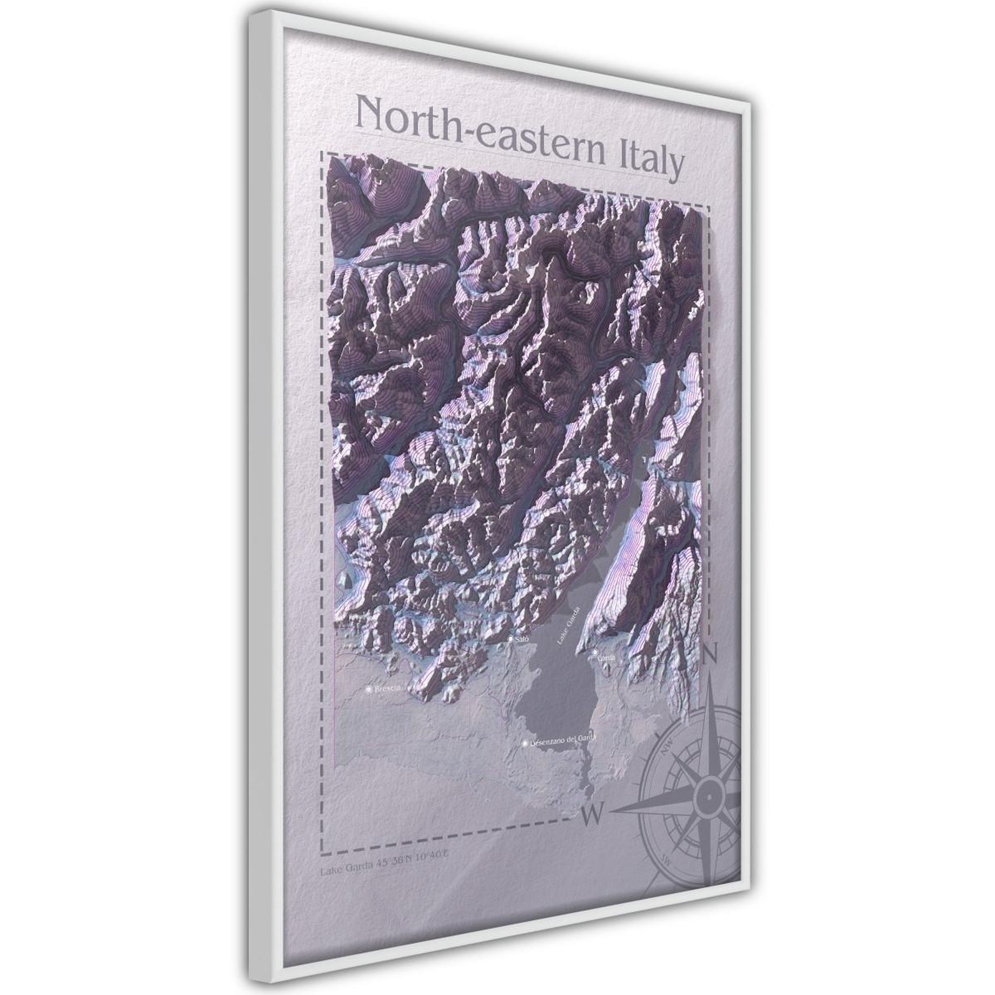 Paris Prix Affiche murale encadrée  raised relief map north-eastern italy