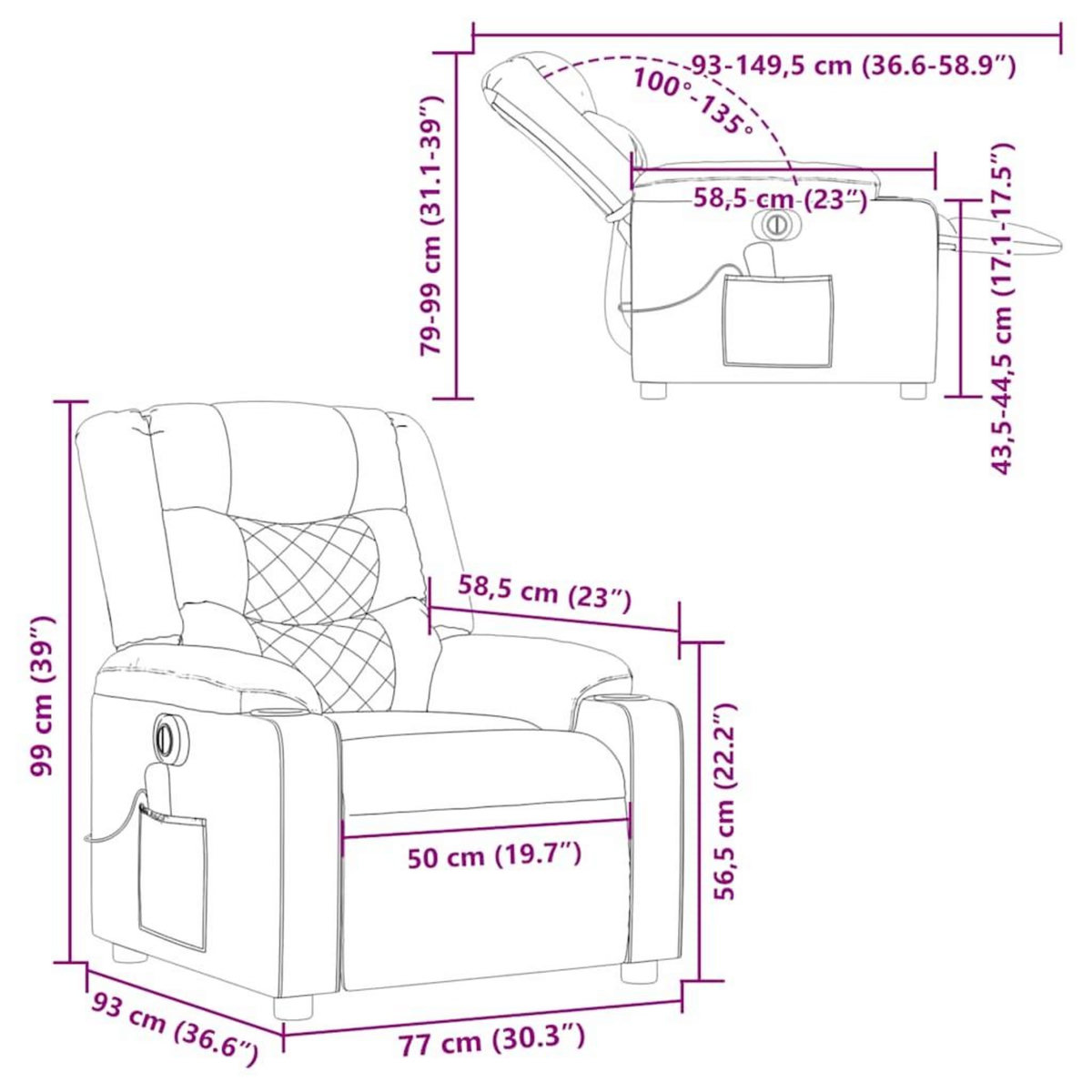 VIDAXL Fauteuil de massage inclinable electrique Vert fonce Tissu
