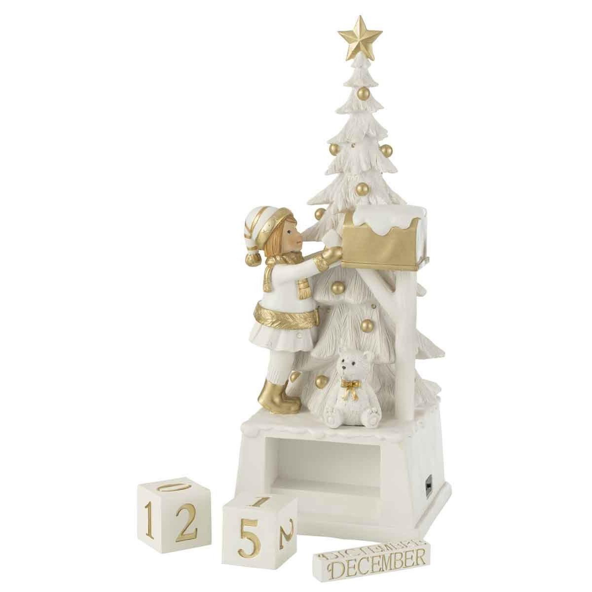 Voir la diapositive 3 : J-LINE Calendrier déco  sapin de noël  49cm blanc & or