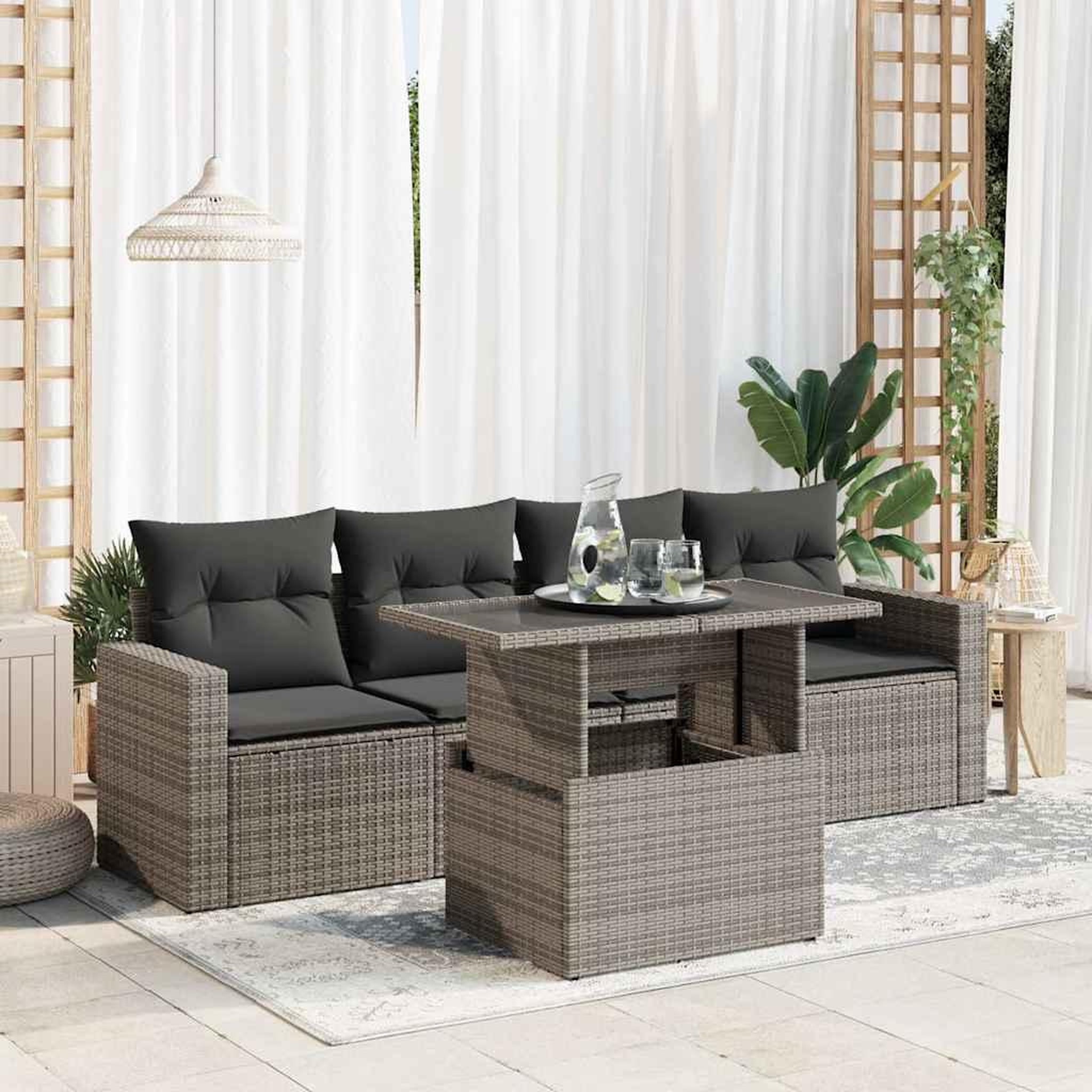 VIDAXL Salon de jardin 5 pcs avec coussins gris resine tressee