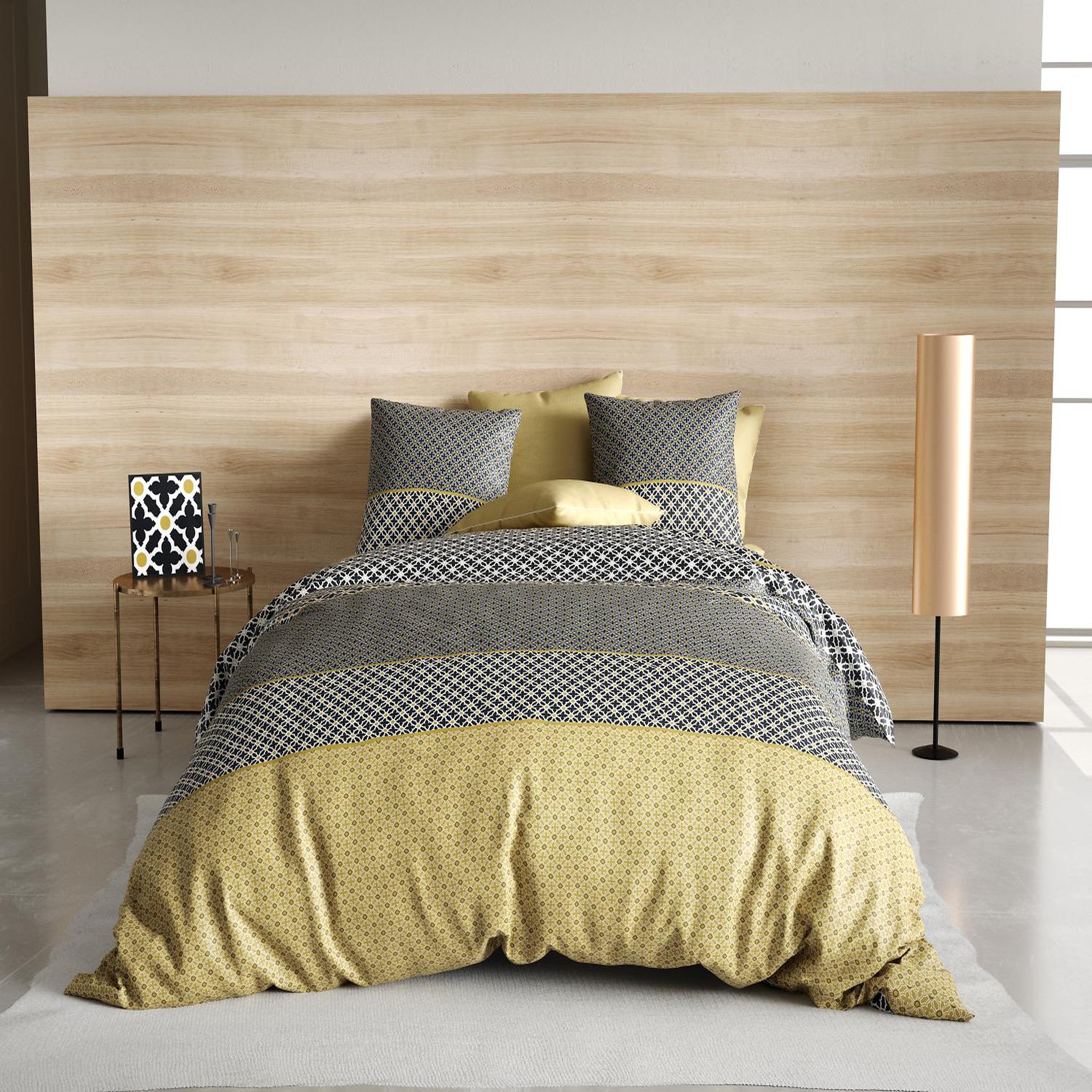 Les Ateliers du Linge Parure Housse De Couette 100% Coton 57fils- Beho. Coloris disponibles : Jaune