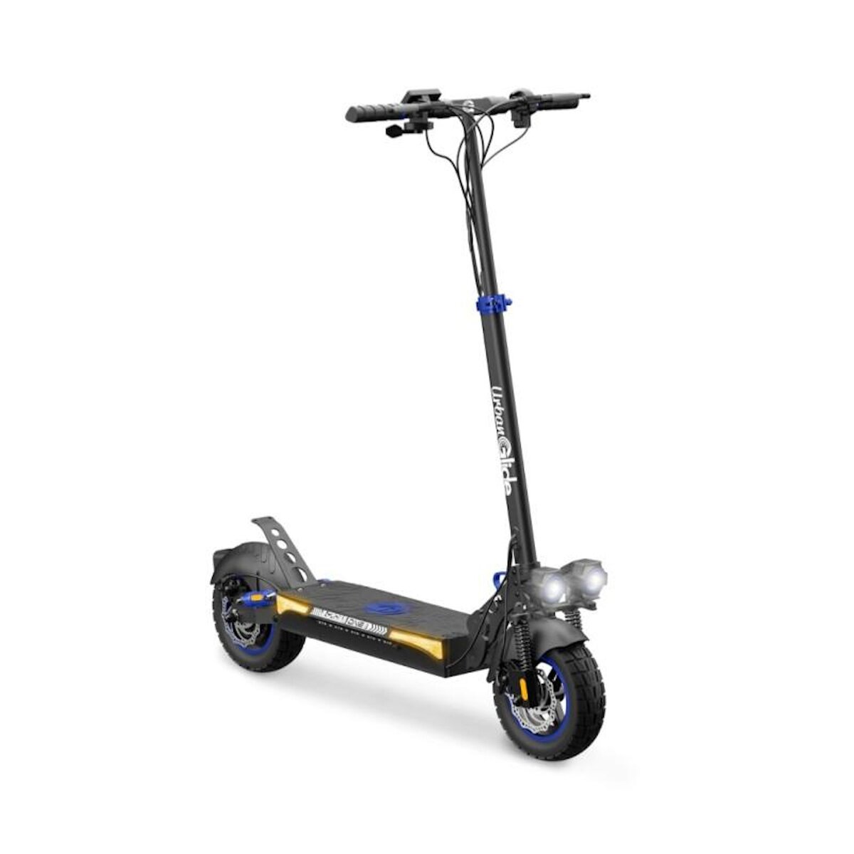 URBANGLIDE Trottinette Électrique Adulte URBANGLIDE ECROSS ONE BLEU, Autonomie 50 Km, 25 Km/h, Pliable, Suspensions Avant et Arrière Doubles, Freins à Disque, Pneus 10  Off-Road