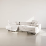 BEST MOBILIER Baoji - canapé panoramique d'angle gauche 7 places convertible avec têtières et coffre en velours côtelé. Coloris disponibles : Beige