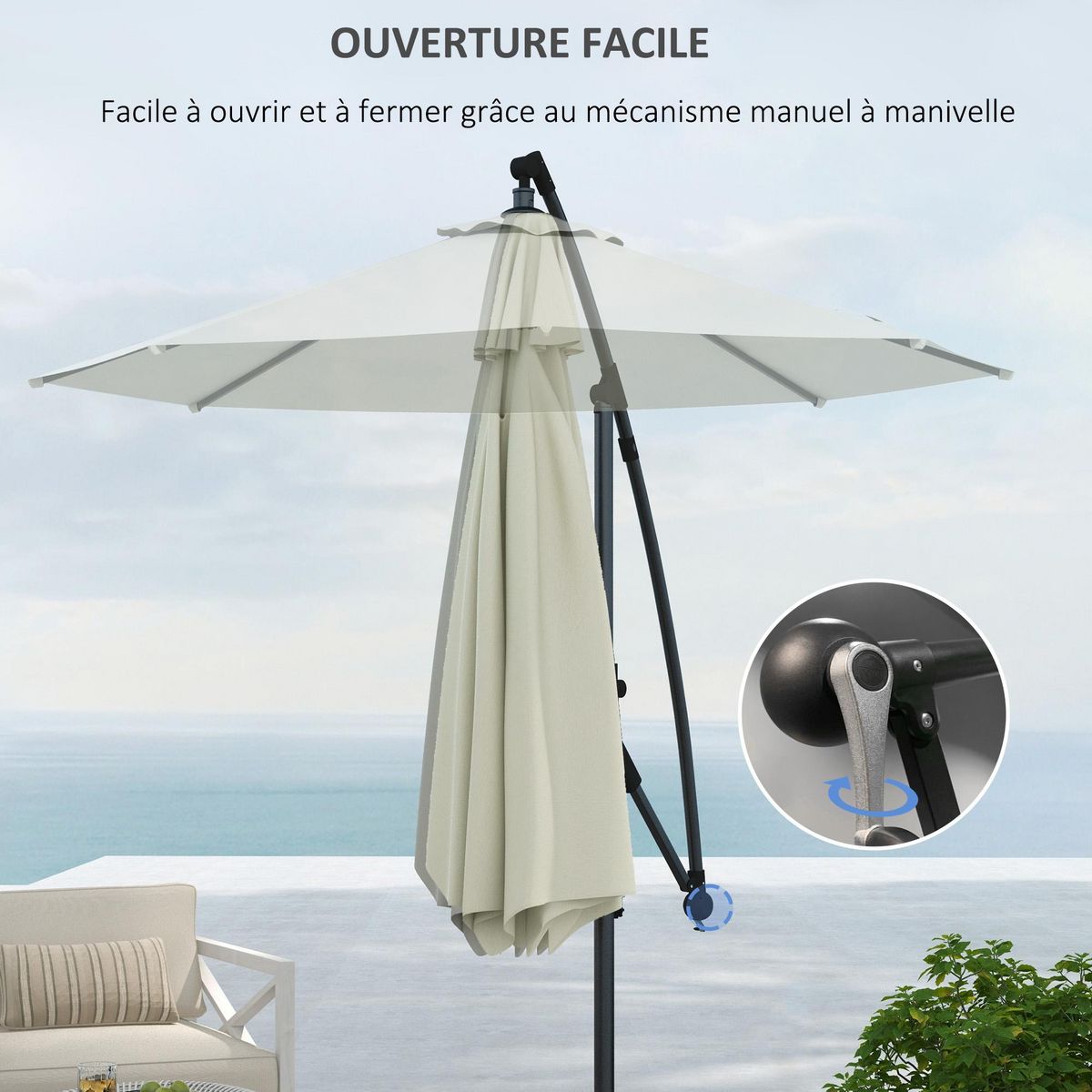OUTSUNNY Parasol déporté octogonal inclinable Ø 2,93 x 2,60 m avec pied métal époxy alu crème