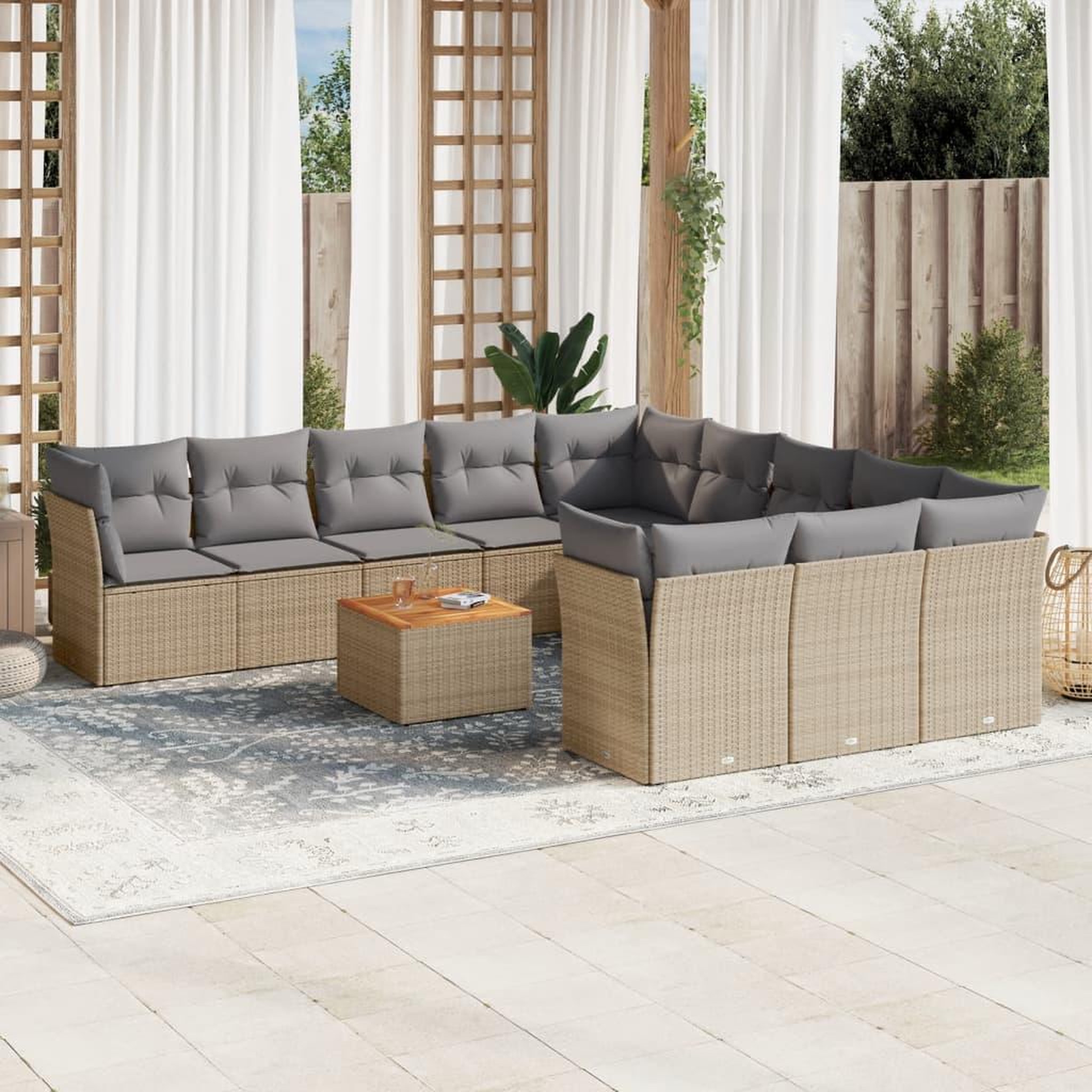 VIDAXL Salon de jardin avec coussins 12 pcs beige resine tressee