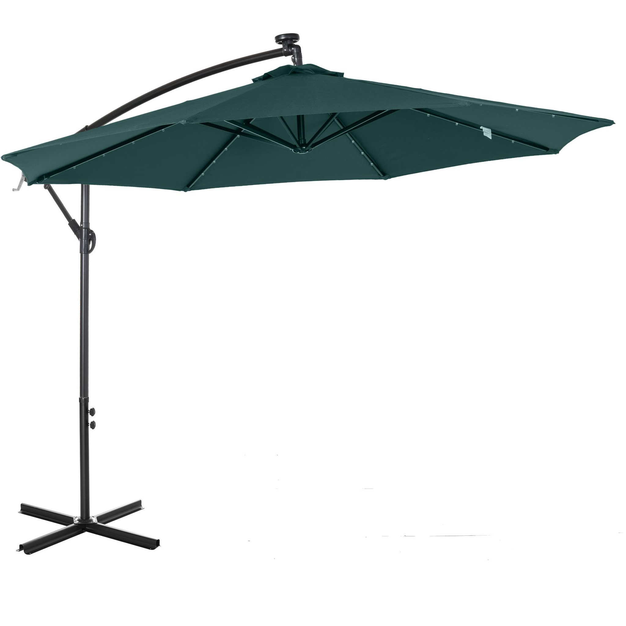 Voir la diapositive 1 : OUTSUNNY Parasol déporté octogonal parasol LED inclinable manivelle piètement acier dim. Ø 3 x 2,6H m vert