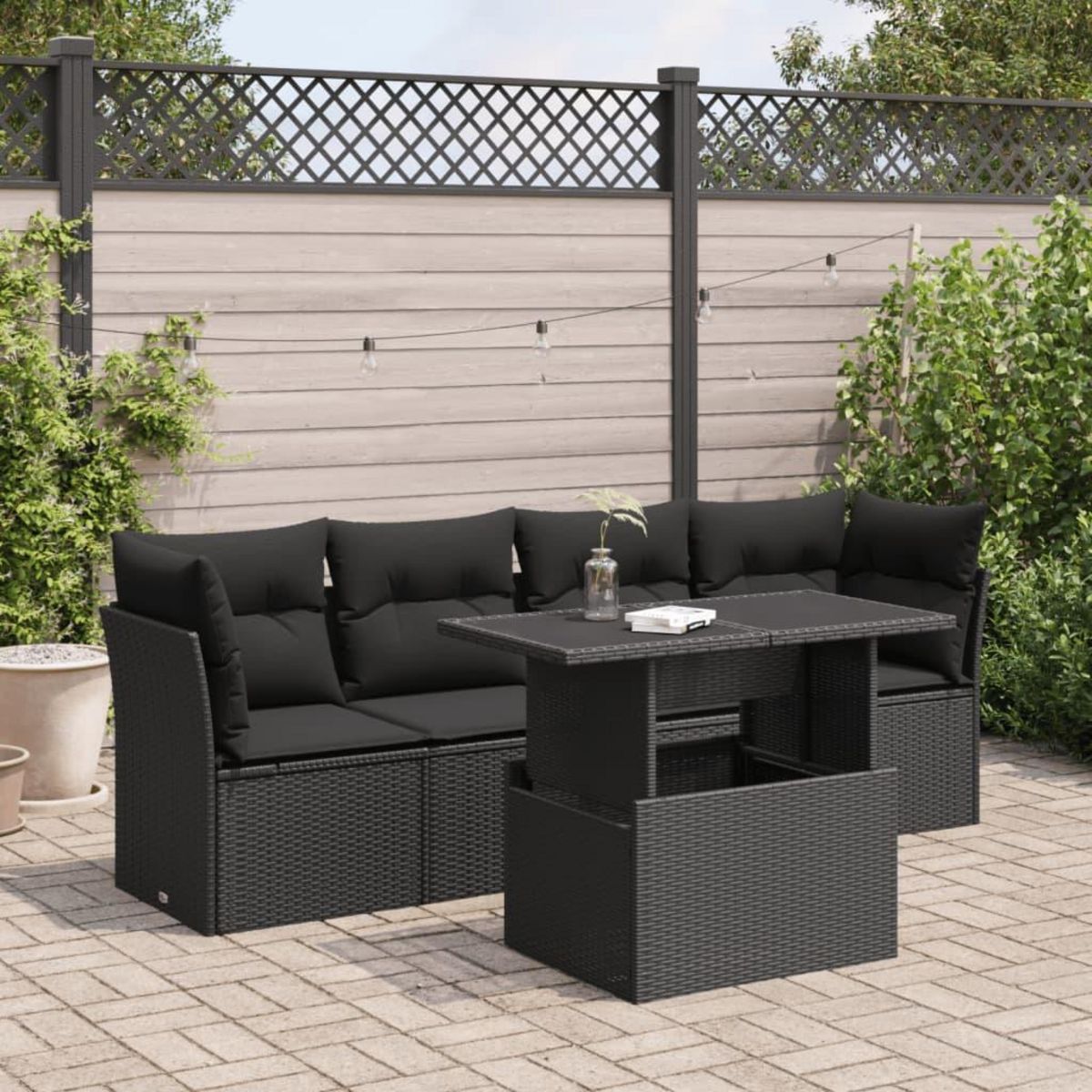 VIDAXL Salon de jardin 5 pcs avec coussins noir resine tressee