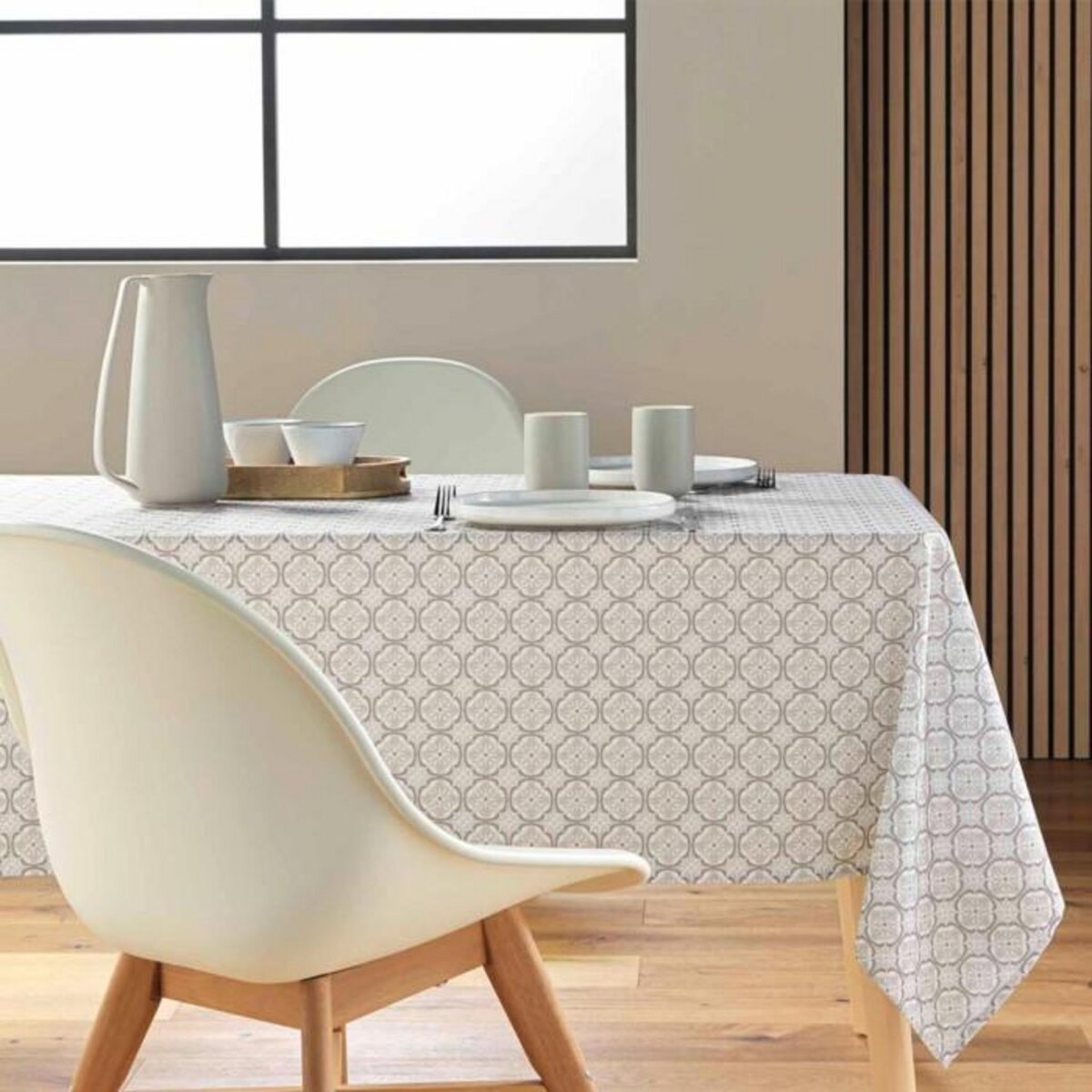 Paris Prix Nappe Antitache Imprimé  Costaria  145x240cm Naturel