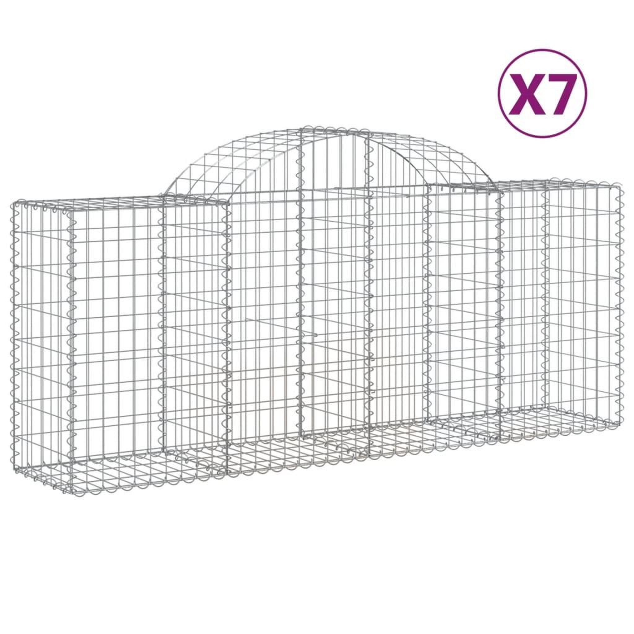 Voir la diapositive 2 : VIDAXL Paniers a gabions arques 7 pcs 200x50x80/100 cm Fer galvanise