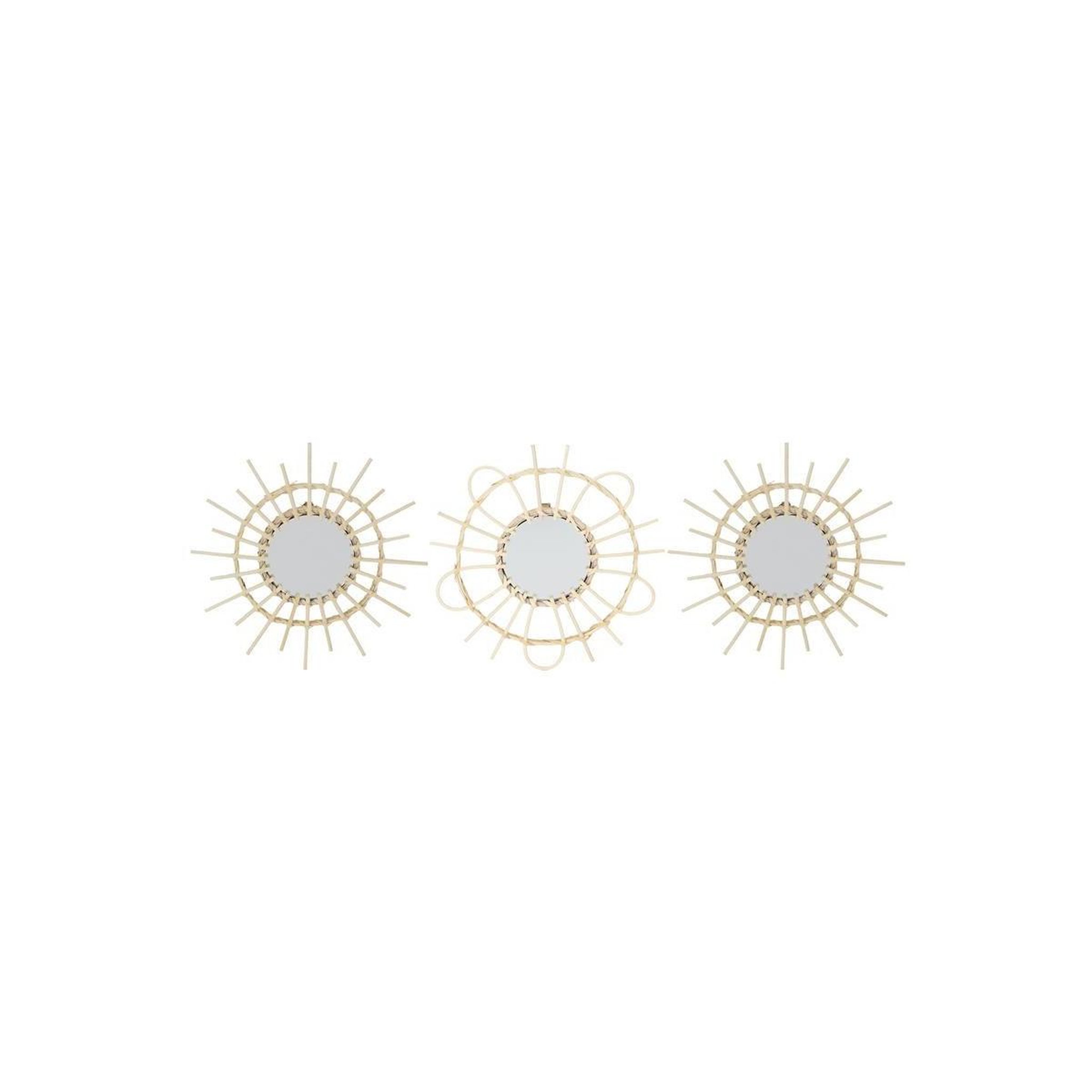 The Home Deco Factory Lot de 3 Miroirs en Rotin  Fixation Mur  28cm Naturel