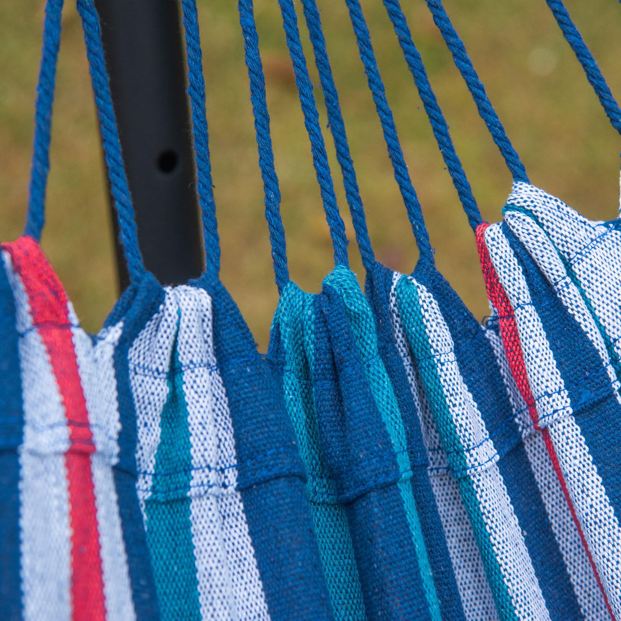 Voir la diapositive 5 : OUTSUNNY Hamac de jardin avec support en métal époxy hamac sur pied 1 place charge max. 120 Kg sac transport multicolore