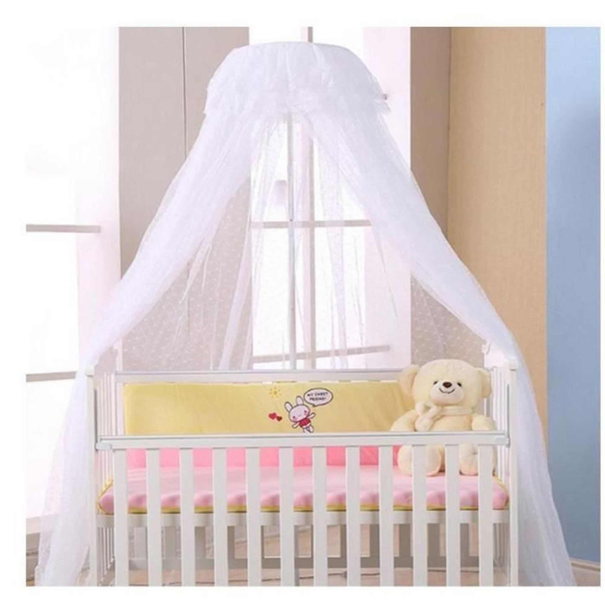Voir la diapositive 4 : Canopy pour lit bébé avec support moustiquaire réglable, grand blanc