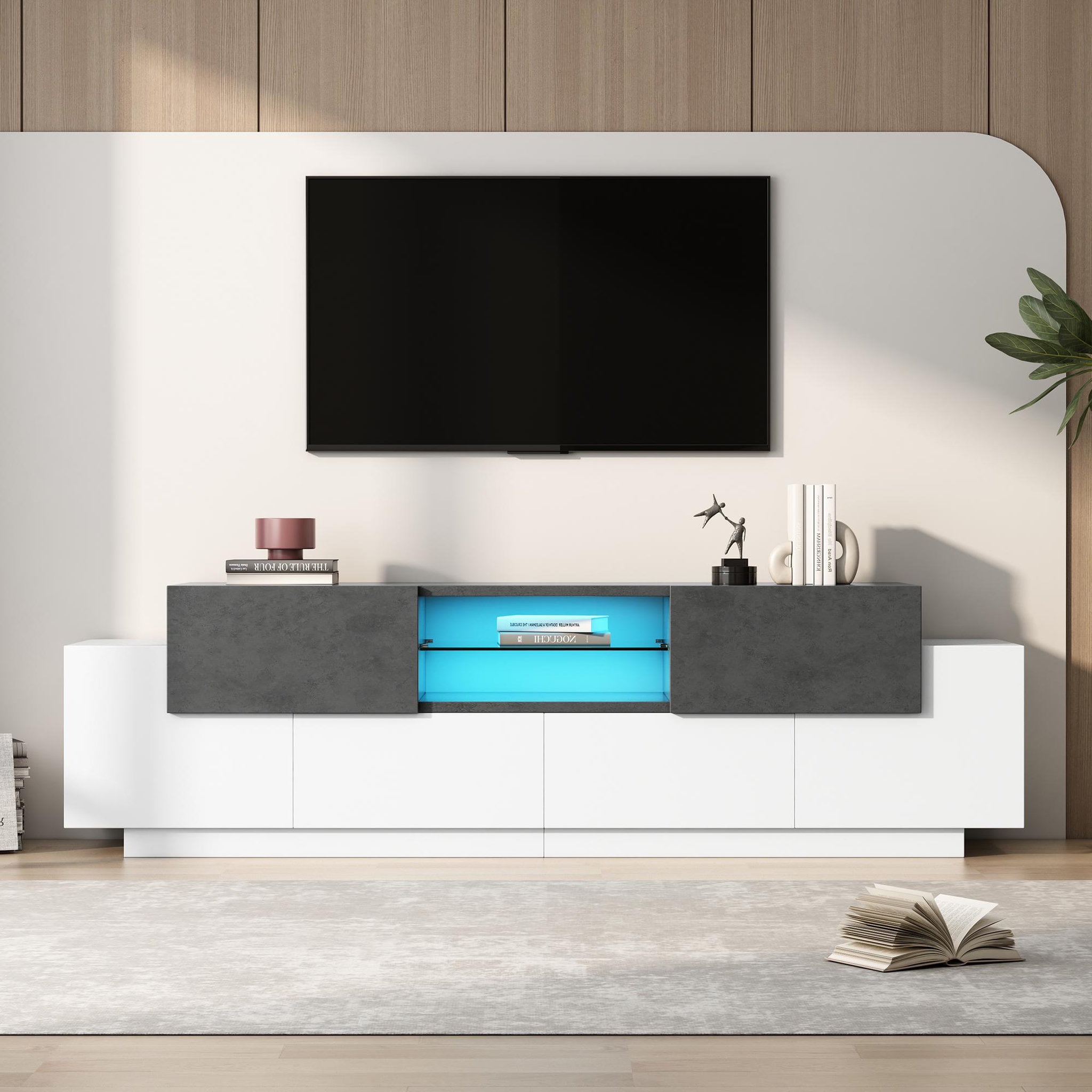 Voir la diapositive 2 : MERAX Meuble tv blanc+noir 180cm led panneaux de particules