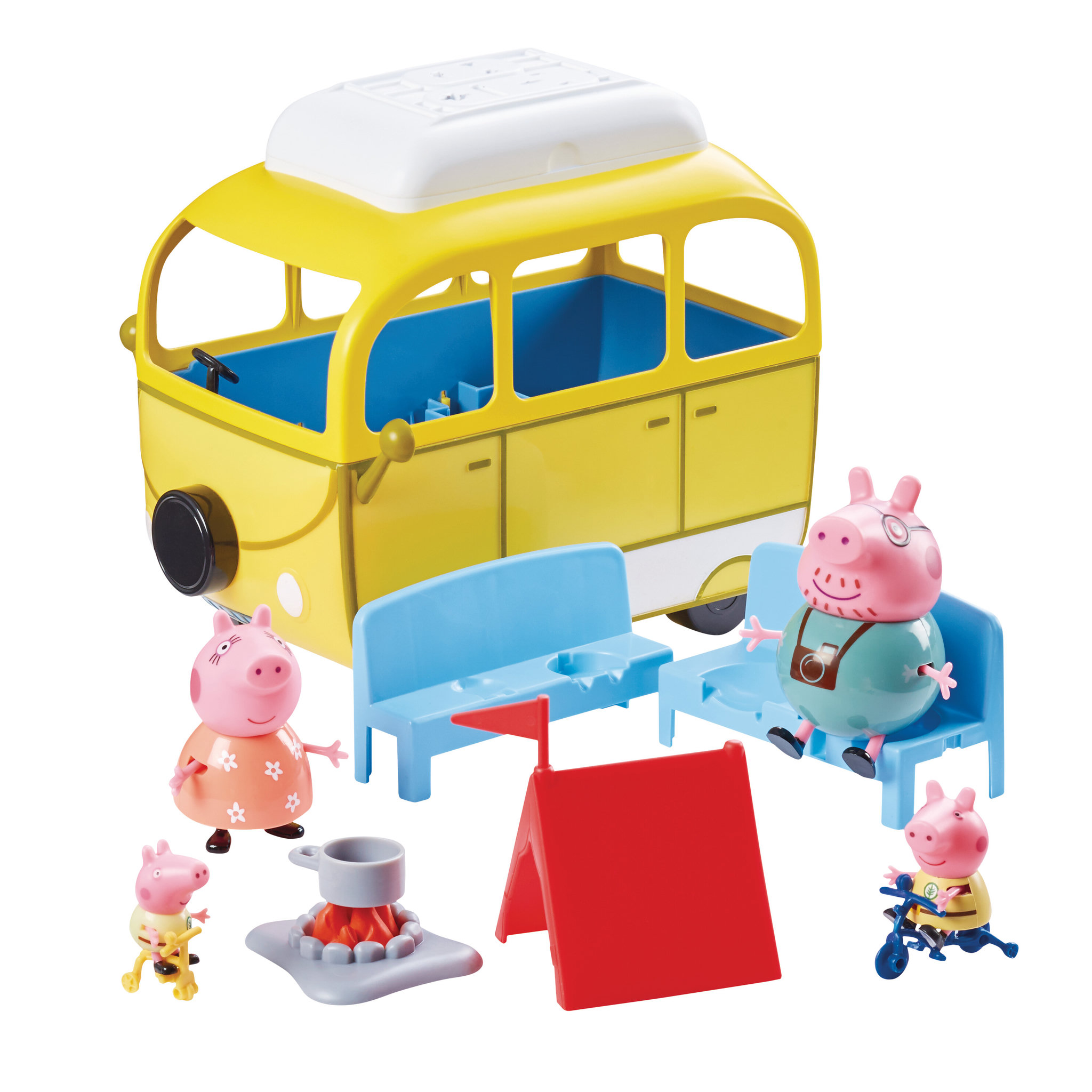 Voir la diapositive 1 : GIOCHI PREZIOSI Camping car avec tente et 4 personnages - Peppa Pig