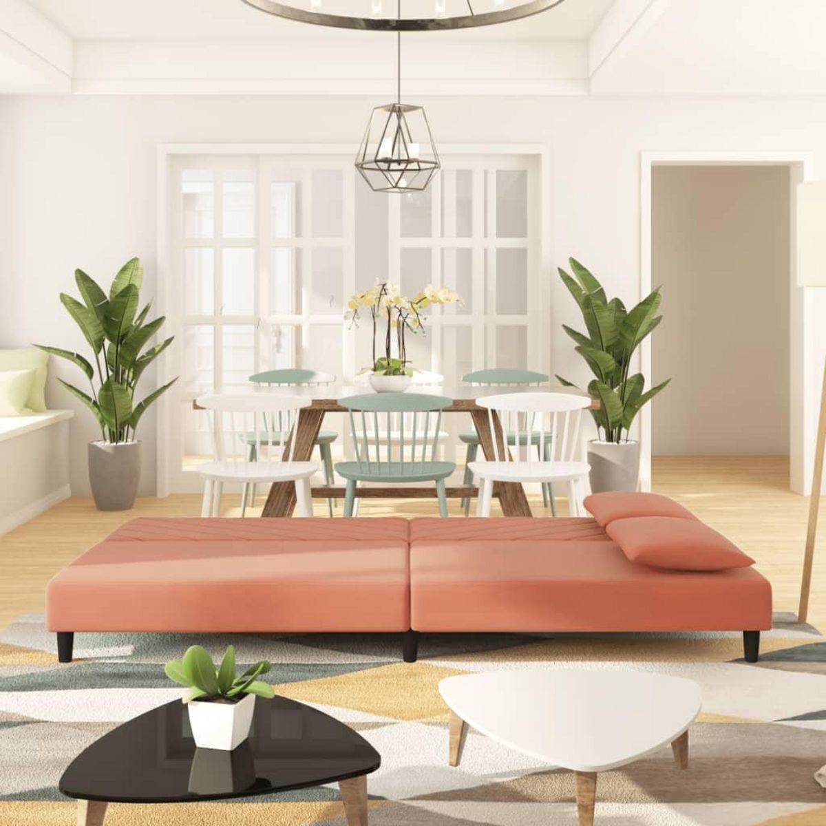 VIDAXL Canape-lit a 2 places avec deux oreillers Rose Velours