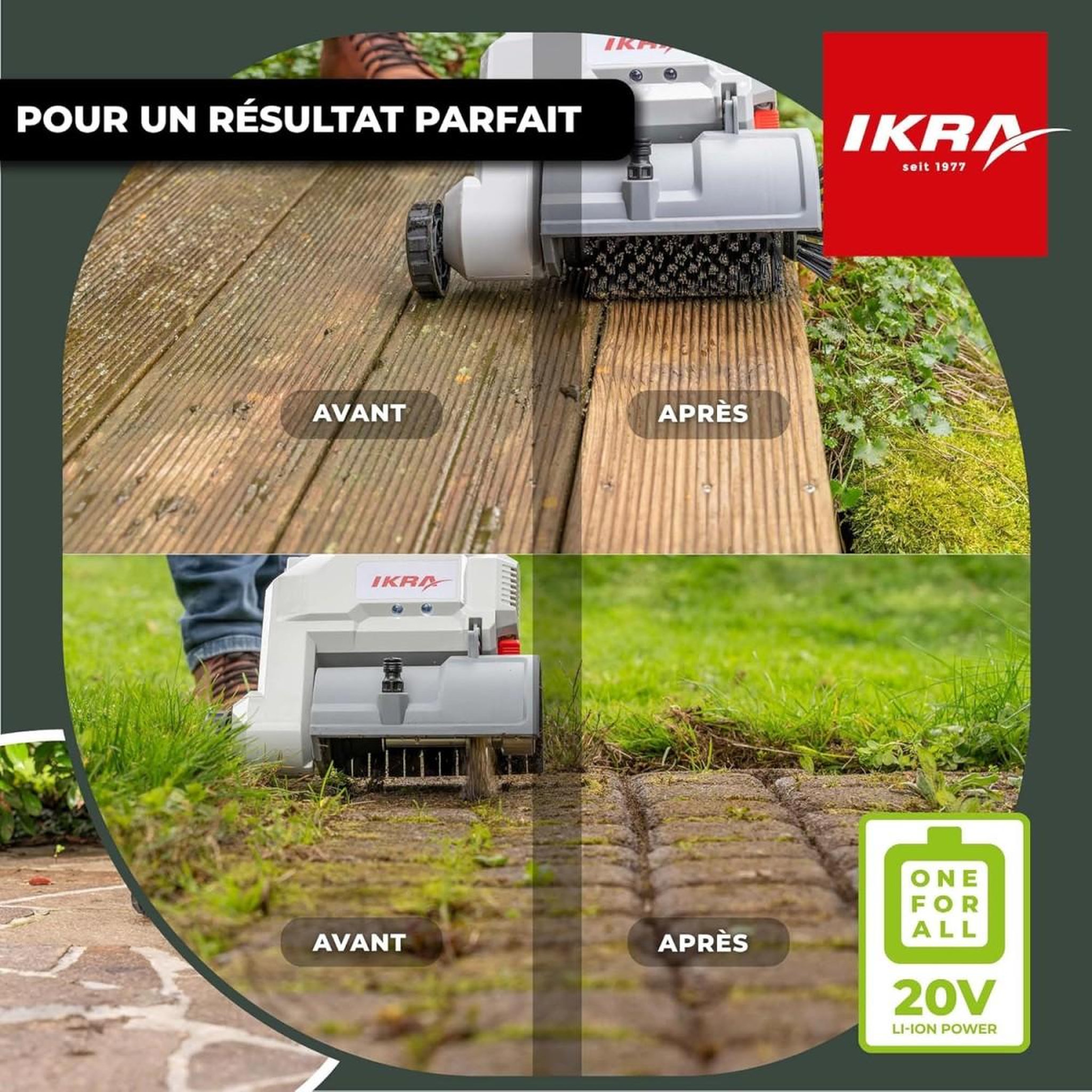 Voir la diapositive 6 : Ikra Nettoyeur de Terrasse sans fil Batterie 20V 2.0Ah Double brosses rotatives + Batterie & Chargeur Raccord tuyau d'eau IKRA
