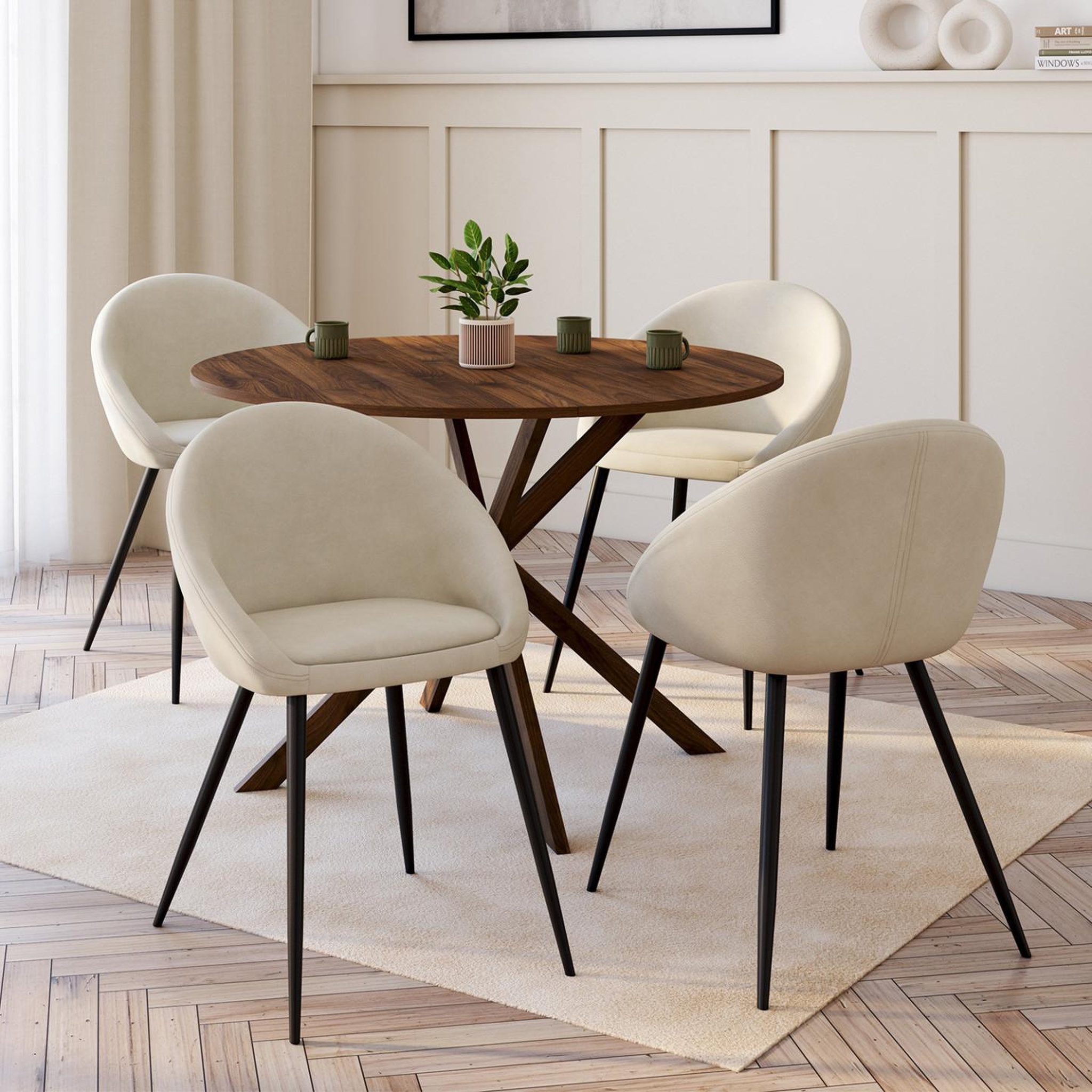 Voir la diapositive 2 : ID MARKET Lot de 4 chaises naya en velours crème pour salle à manger