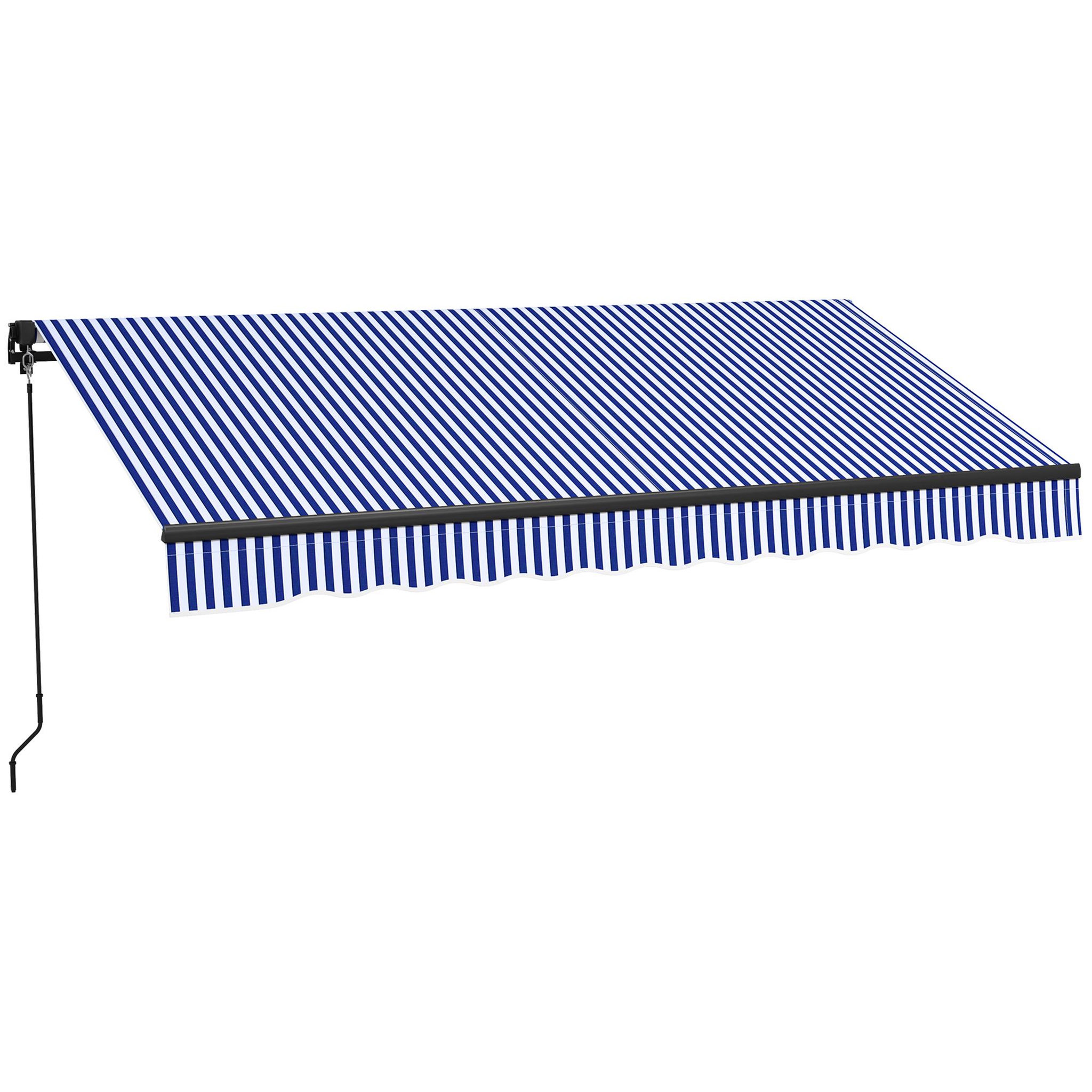 OUTSUNNY Store banne manuel rétractable inclinaison réglable manivelle alu polyester anti-UV bleu blanc