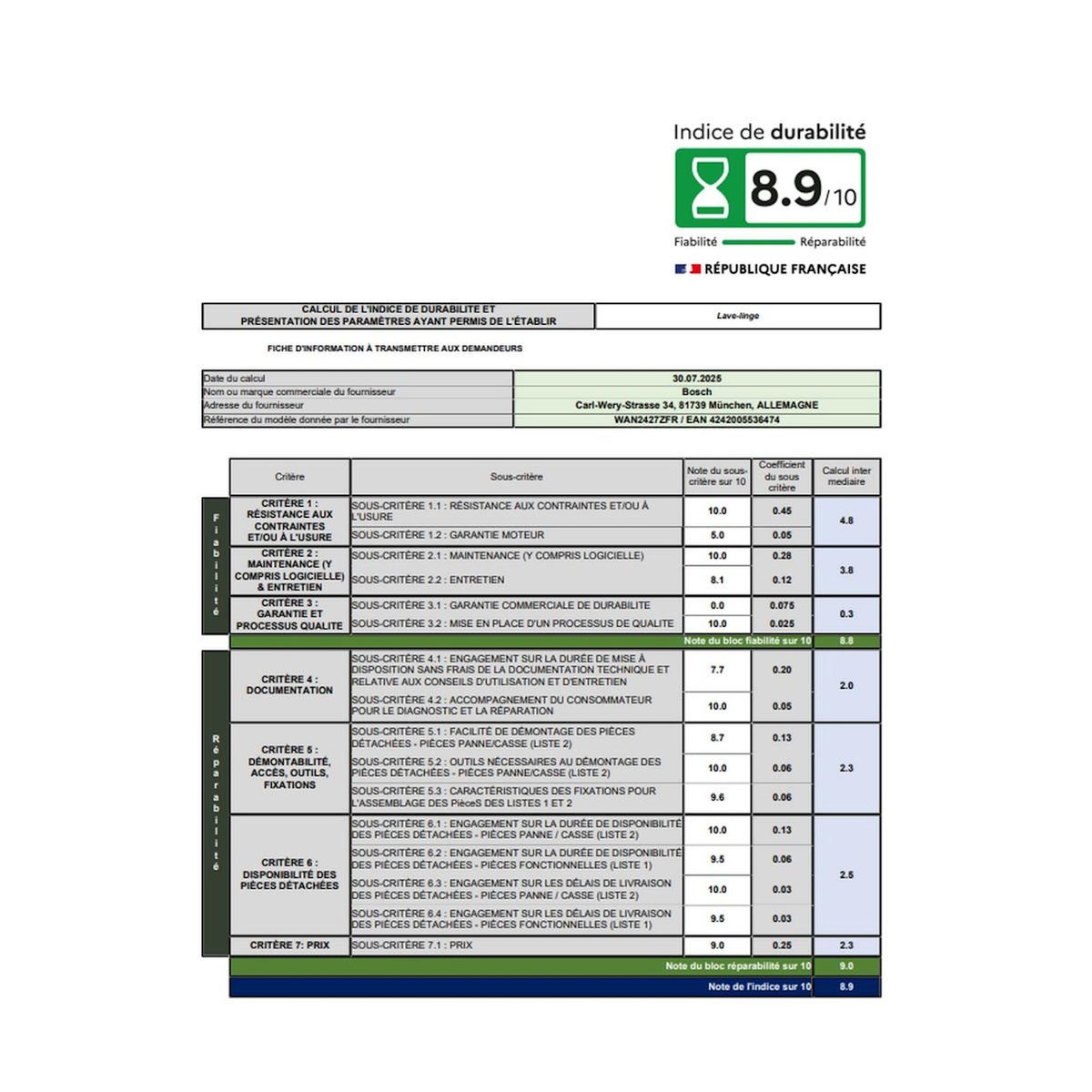 BOSCH Lave-linge frontal 60cm 8kg 1200 tours/min - WAN2427ZFR